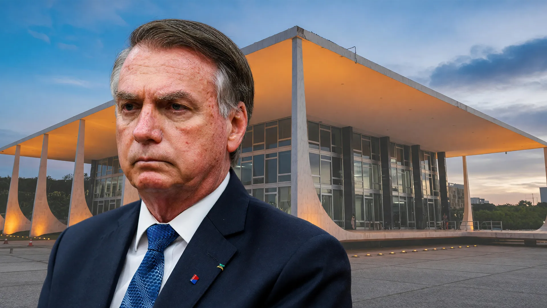 Colagem editorial mostrando alta hospitalar Bolsonaro sexta-feira com STF ao fundo em decisão de prisão domiciliar