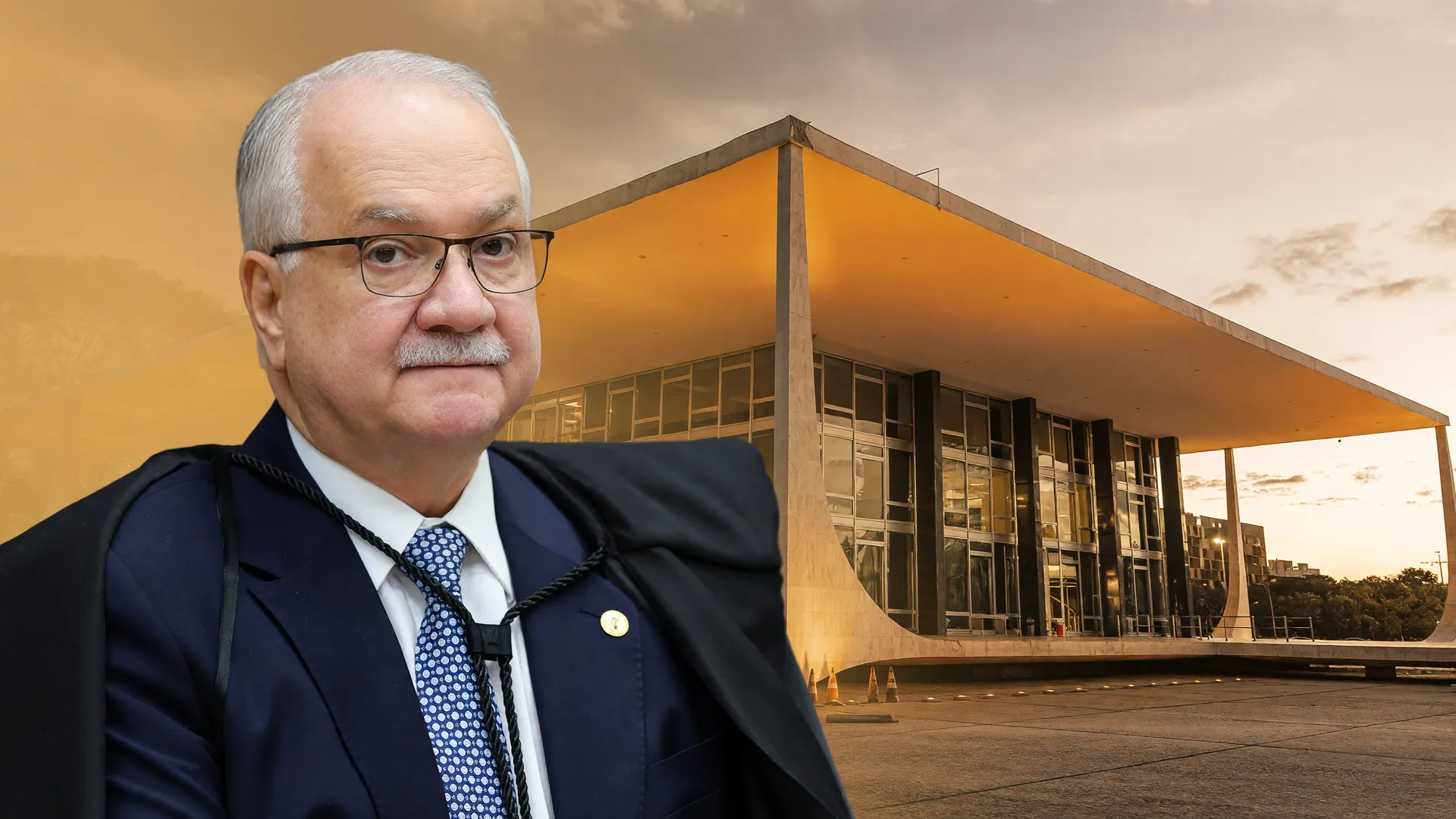 Presidente do STF Edson Fachin e fachada icônica do tribunal, representando novo código de ética ministros STF