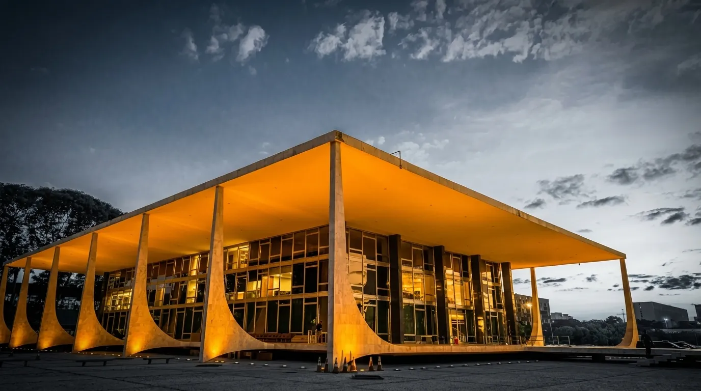 Fachada do STF em iluminação dourada ao entardecer, simbolizando a condenação STF de deputados por desvio de emendas