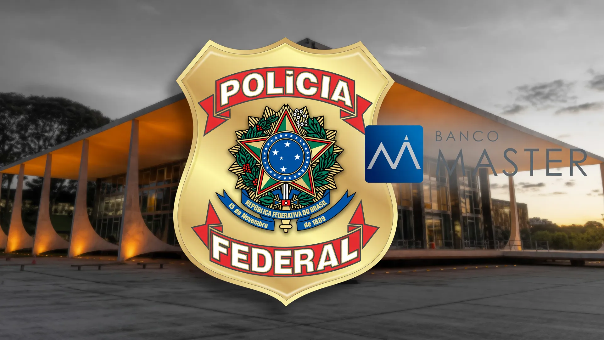 Brasão da Polícia Federal na investigação caso Master fraudes bilionárias