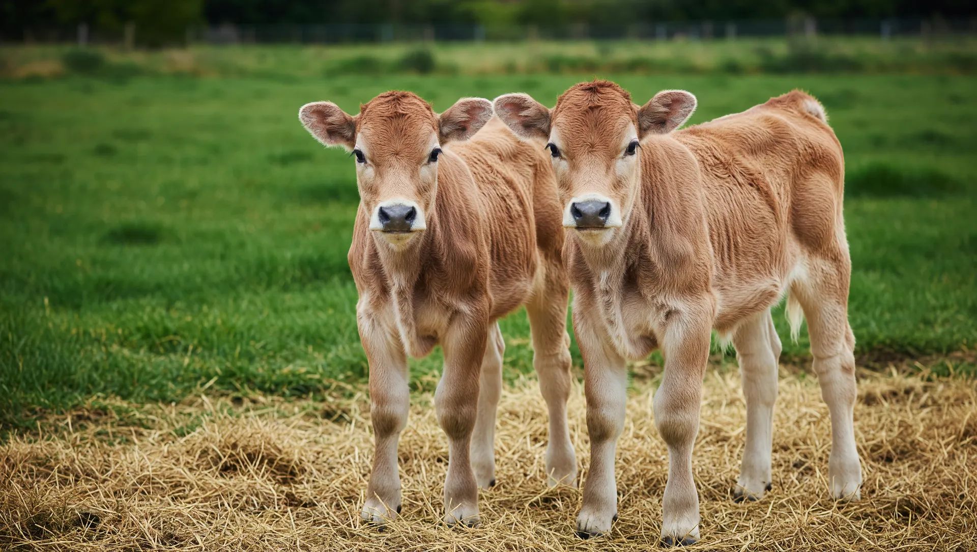 Duas bezerras leiteiras saudáveis em curral aberto com pastagem verde, símbolo do sucesso na redução da mortalidade bezerras leiteiras Brasil
