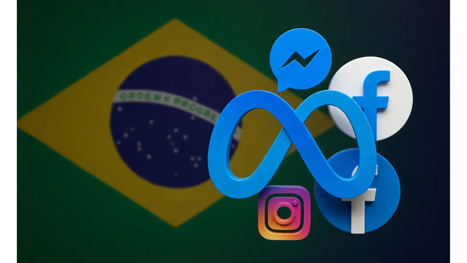 Logo Meta com bandeira Brasil representando multa Cade ao WhatsApp por chatbots inteligência artificial