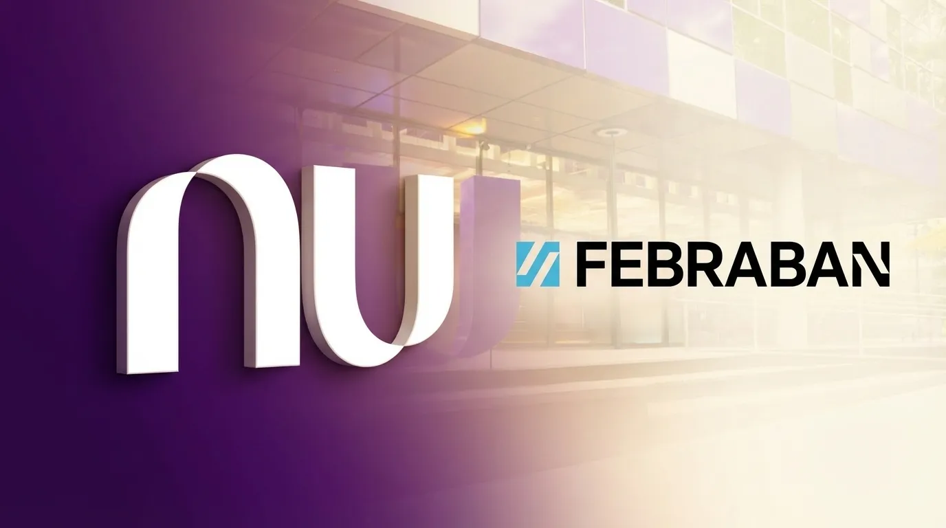 Logos do Nubank e Febraban em composição editorial que ilustra o Nubank entra para a Febraban
