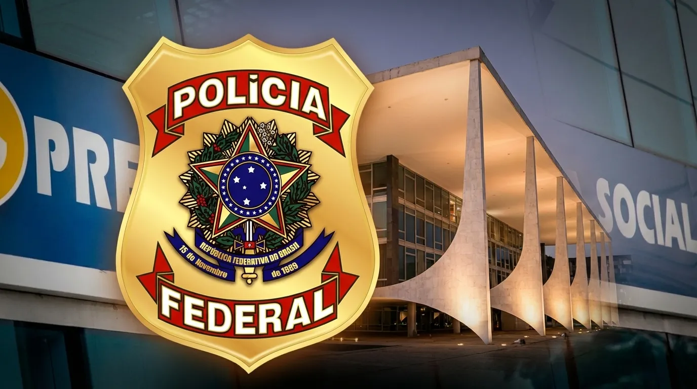 Operação PF apreensão fraude INSS: STF, Polícia Federal e INSS em composição retratando poder investigativo