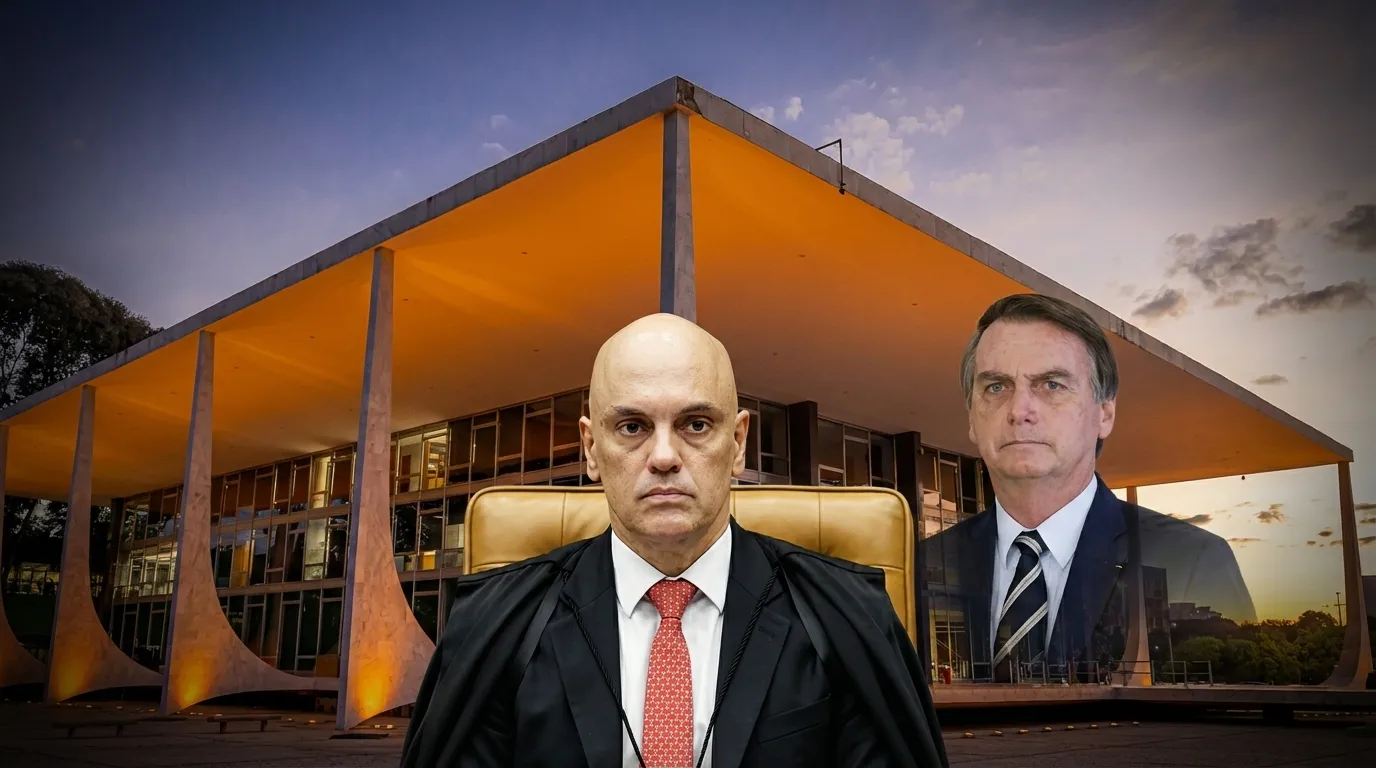 STF com magistrado em primeiro plano, simbolizando pedido prisão domiciliar Bolsonaro