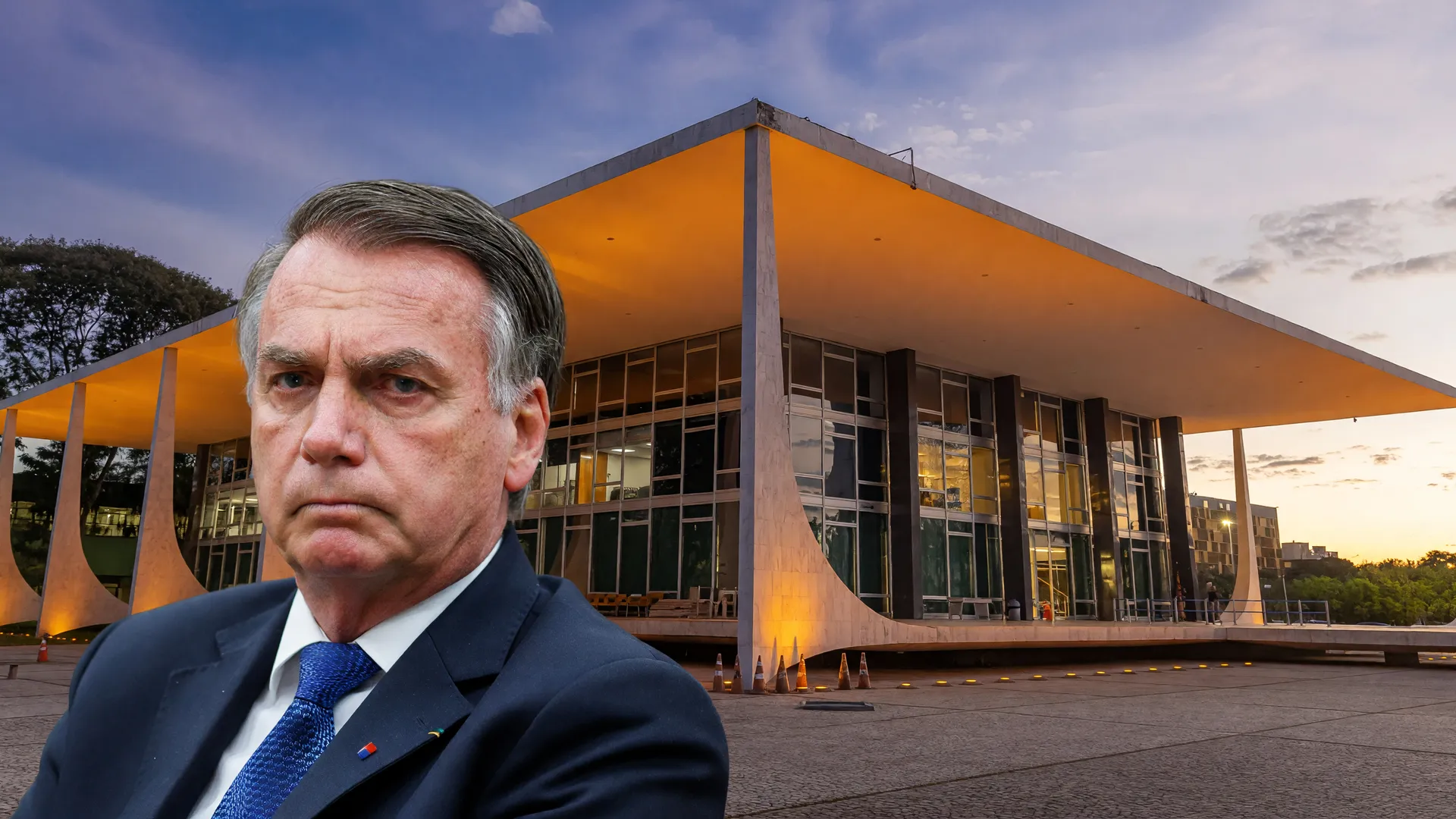 Debate sobre prisão domiciliar Bolsonaro: STF em retrato crepuscular simboliza bastidores institucionais do tribunal supremo.