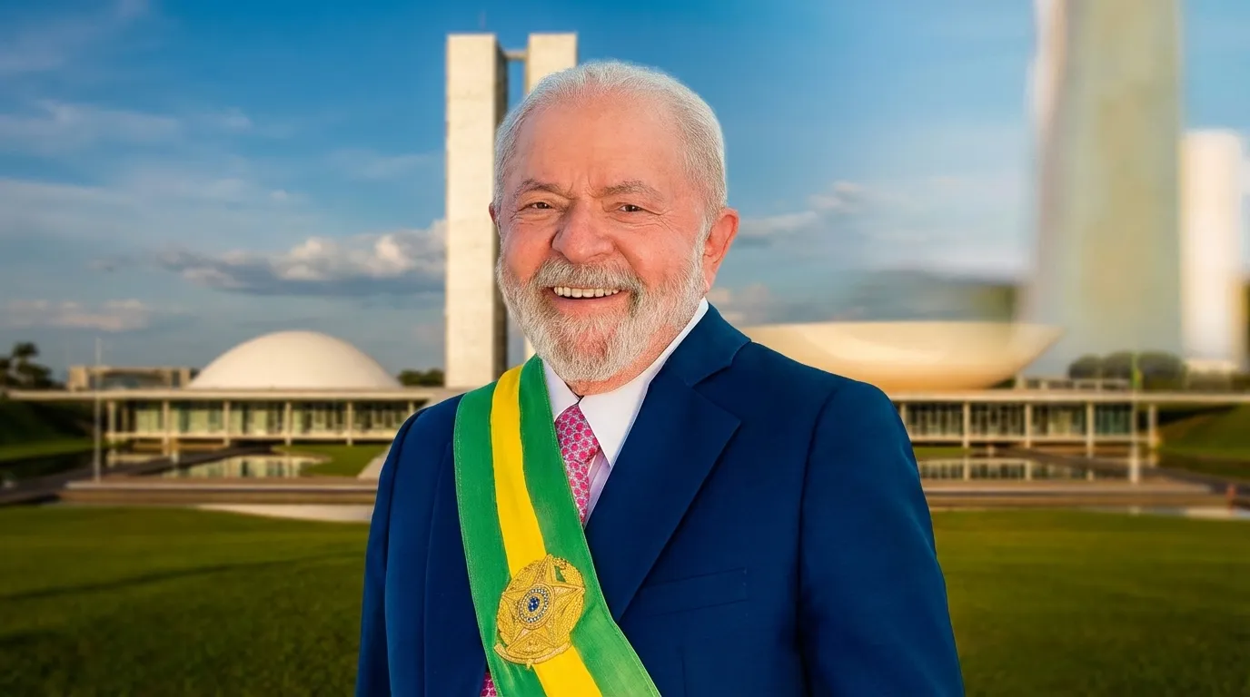 Retrato de Lula com Congresso Nacional ao fundo na promulgação do acordo Mercosul União Europeia