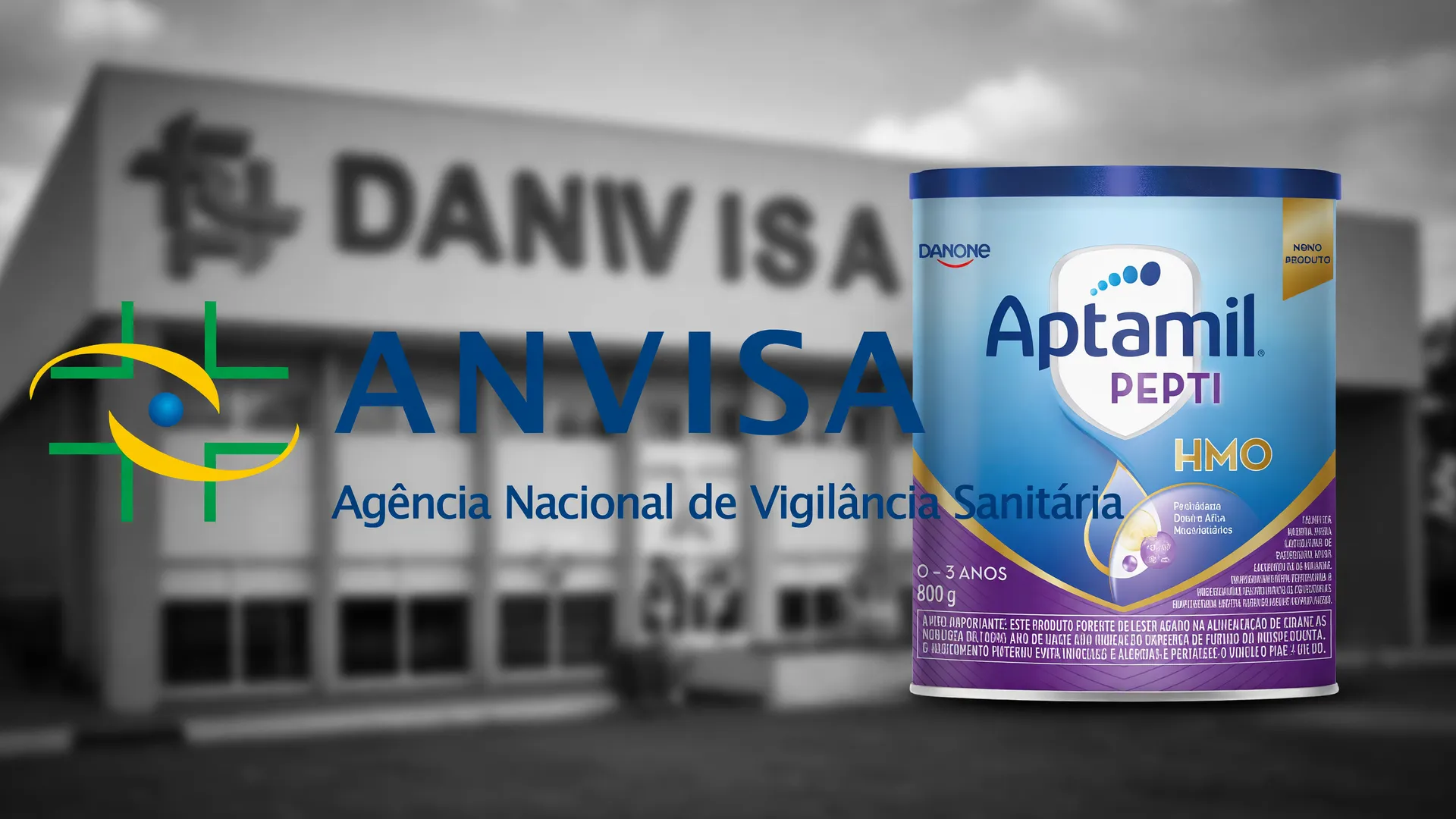 Logo da Agência Nacional de Vigilância Sanitária (Anvisa) com lata de fórmula infantil Aptamil em destaque após recolhimento por toxina