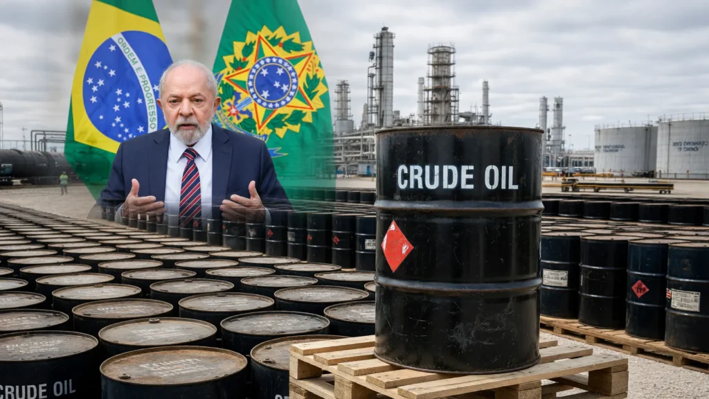 Barril de diesel e Lula em composição editorial sobre subsídio do governo federal aos estados