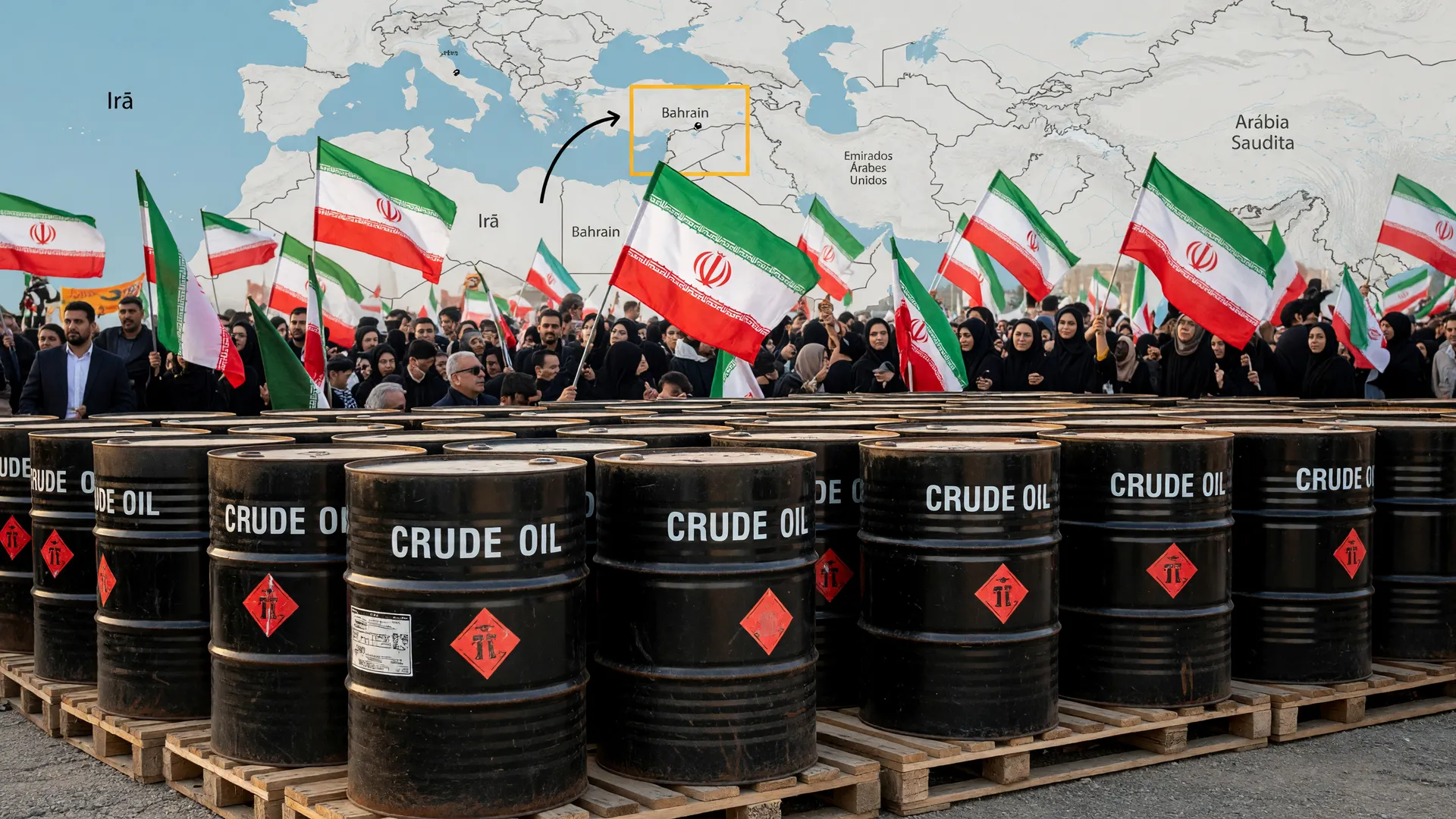 Barris de petróleo e Estreito de Ormuz ilustram suspensão sanções petróleo do Irã