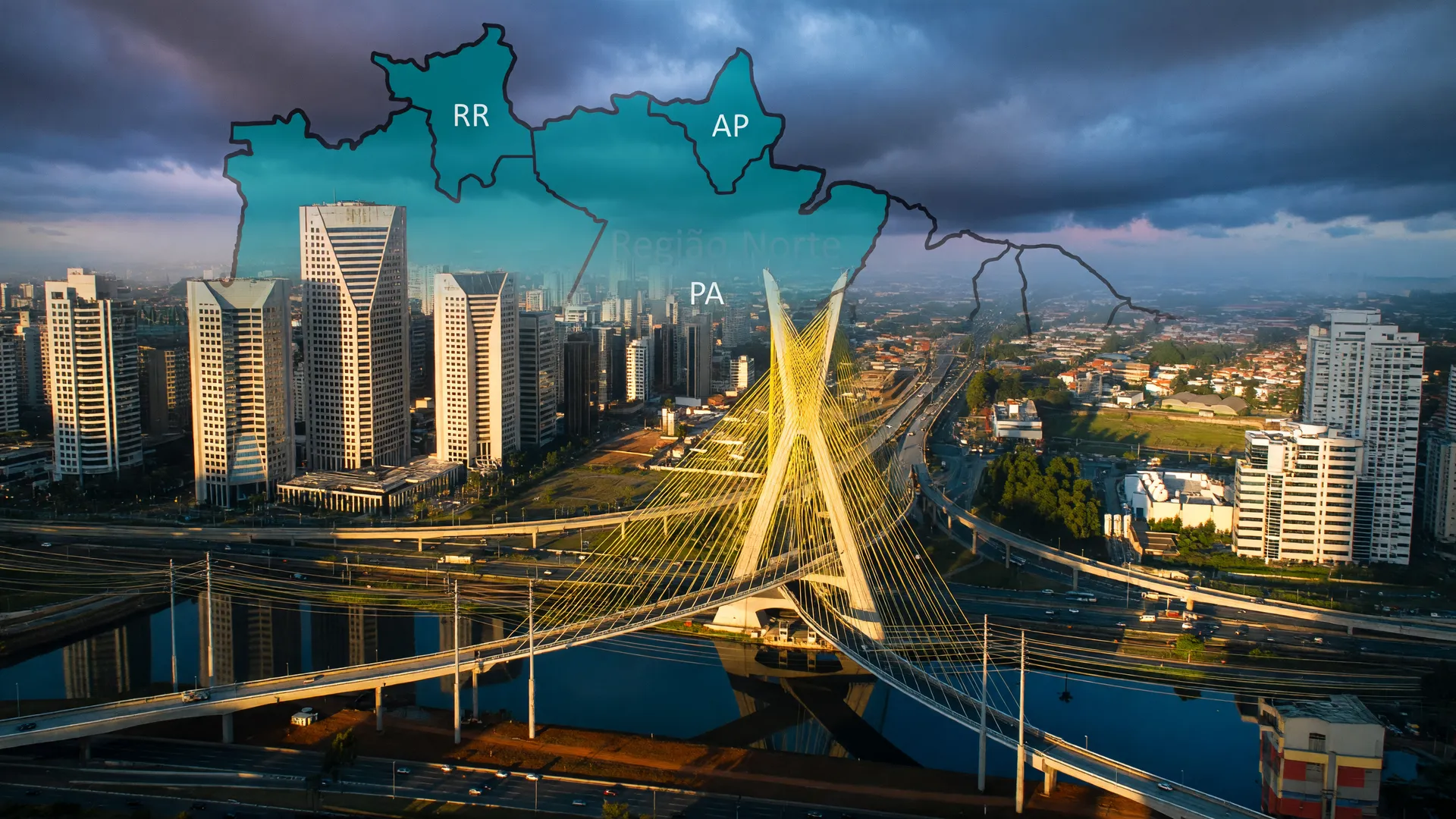 Skyline de São Paulo sob temporais VCAN chegando ao sul e sudeste nesta semana