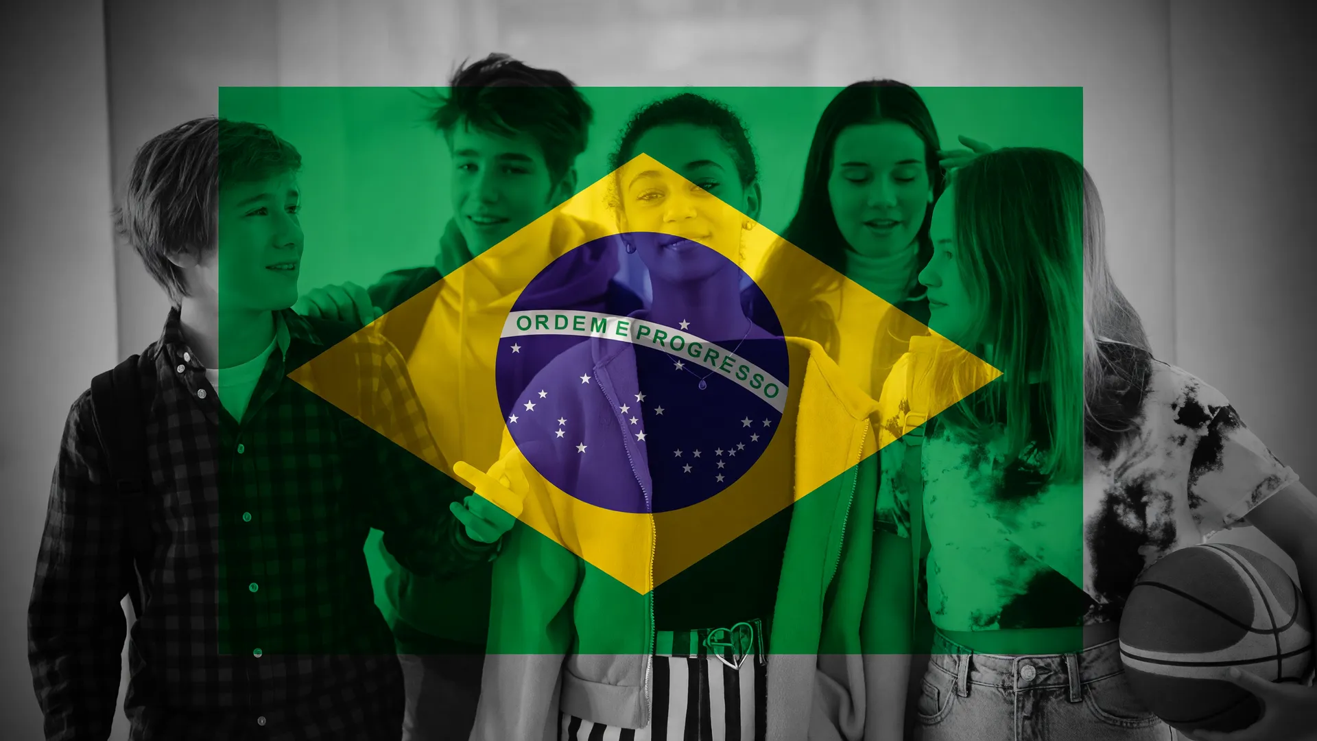 Violência sexual adolescentes Brasil - pesquisa IBGE: bandeira nacional com silhuetas de jovens