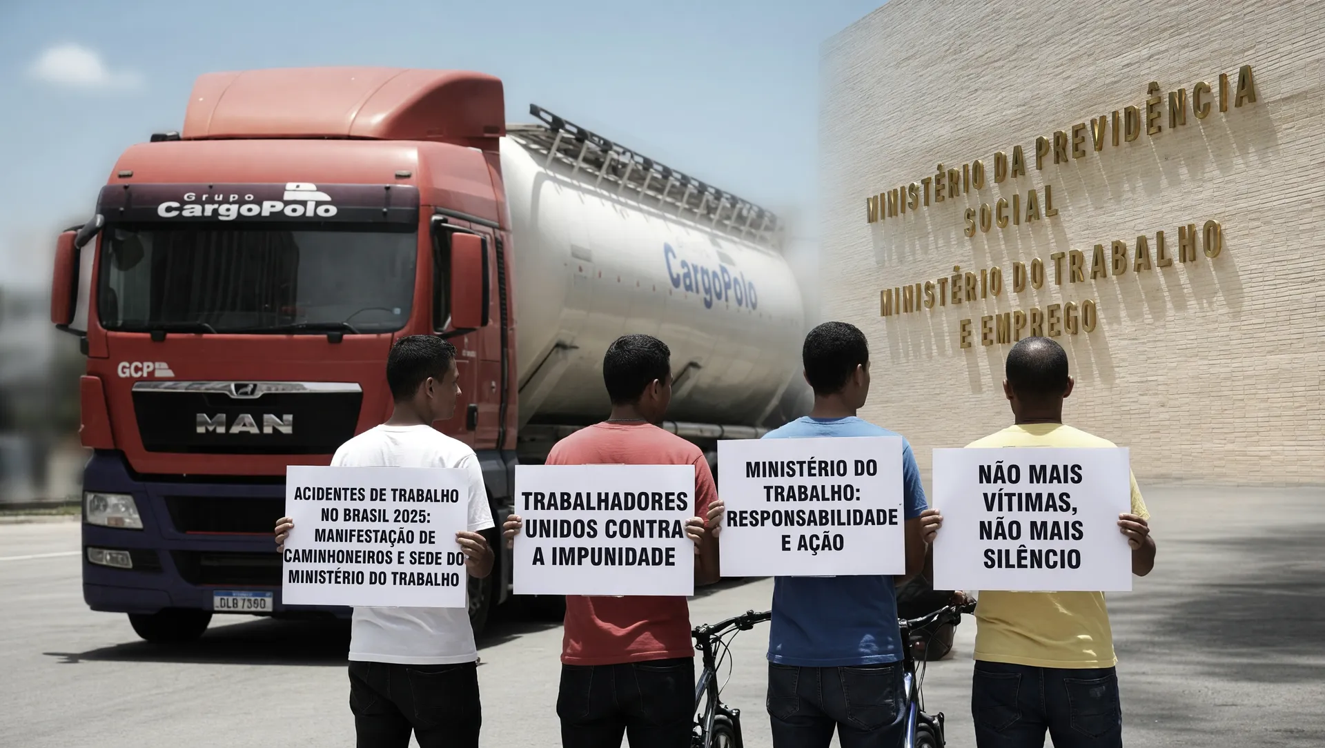 Acidentes de trabalho no Brasil 2025: manifestação de caminhoneiros e sede do Ministério do Trabalho