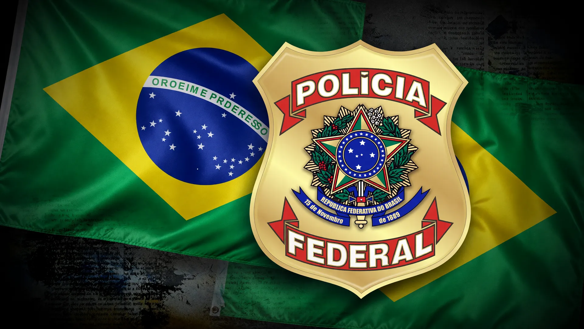 Brasão da Polícia Federal e bandeira do Brasil em composição que ilustra a reciprocidade: agente americano expulso