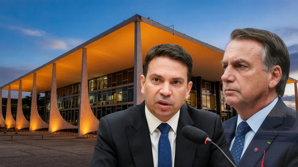 Colagem editorial: Alexandre Ramagem preso nos Estados Unidos em contexto institucional com STF e Bolsonaro