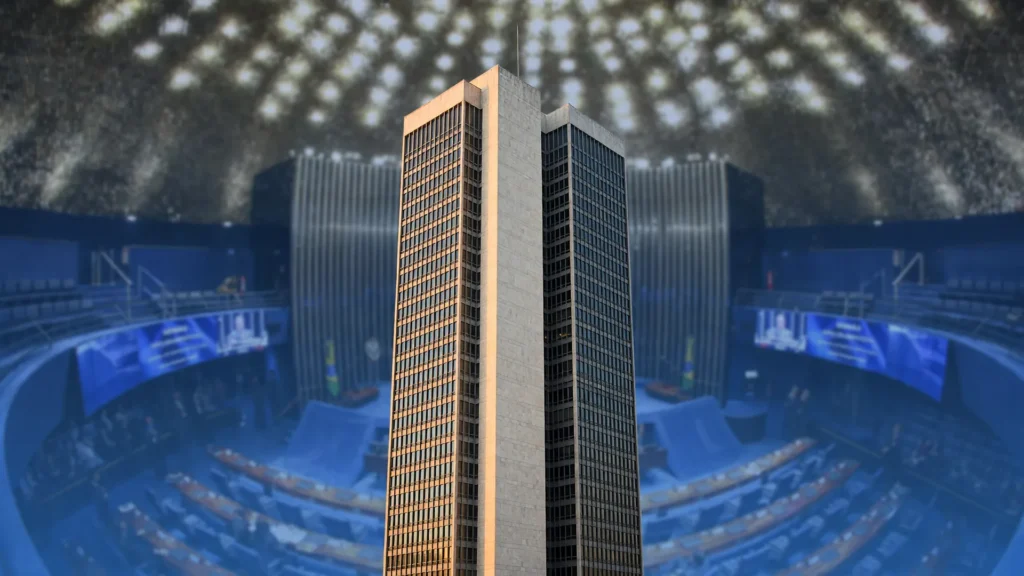 Torre de Brasília do Banco Central com Senado ao fundo, representando sua autonomia orçamentária