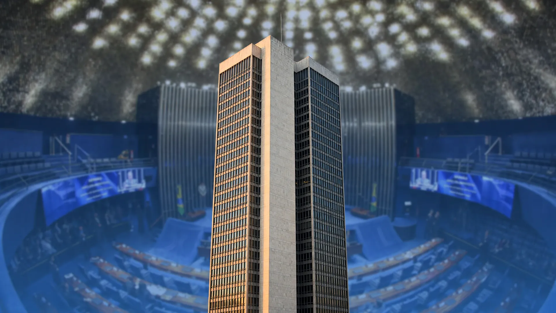 Torre de Brasília do Banco Central com Senado ao fundo, representando sua autonomia orçamentária