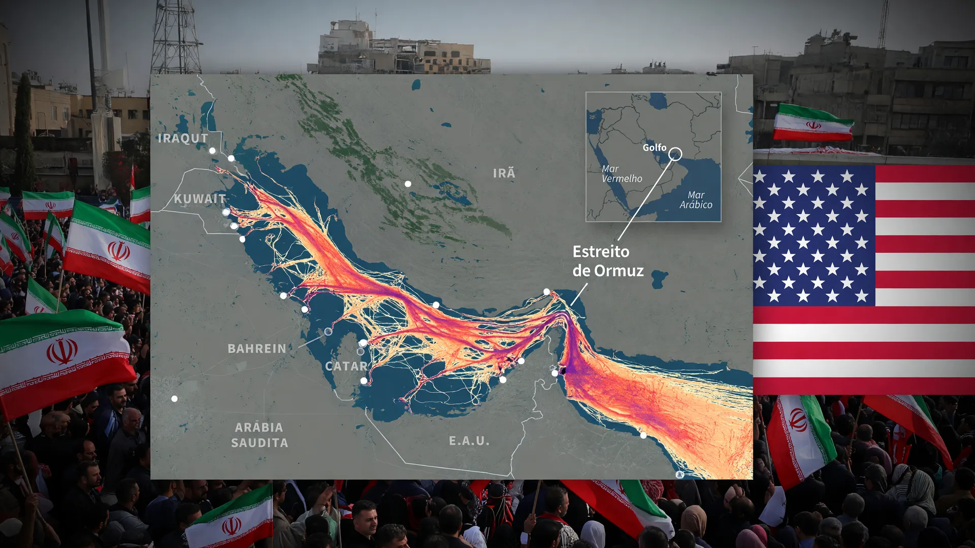 Bloqueio naval EUA Irã no Estreito de Ormuz com rotas marítimas sob tensão