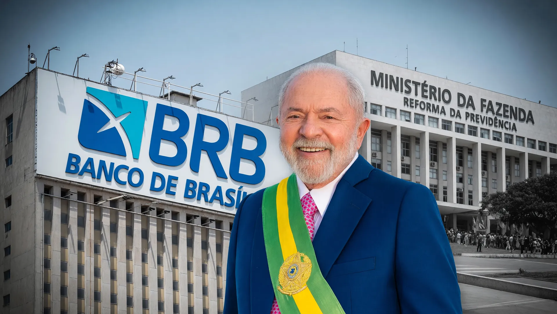 Colagem editorial sobre crise de BRB: empréstimo, garantia da União e pressão do FGC