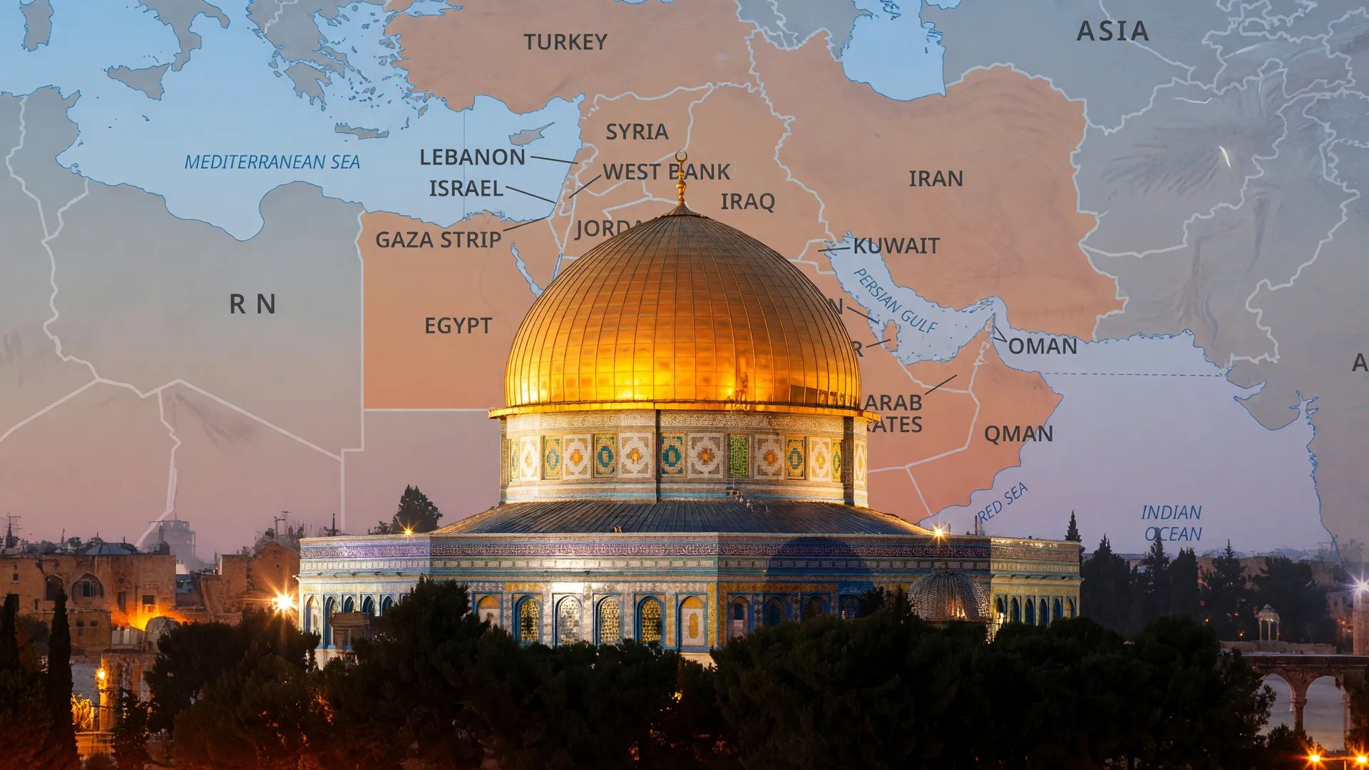 Cúpula da Rocha e mapa do Oriente Médio simbolizando alívio do cessar-fogo Israel Líbano no mercado financeiro