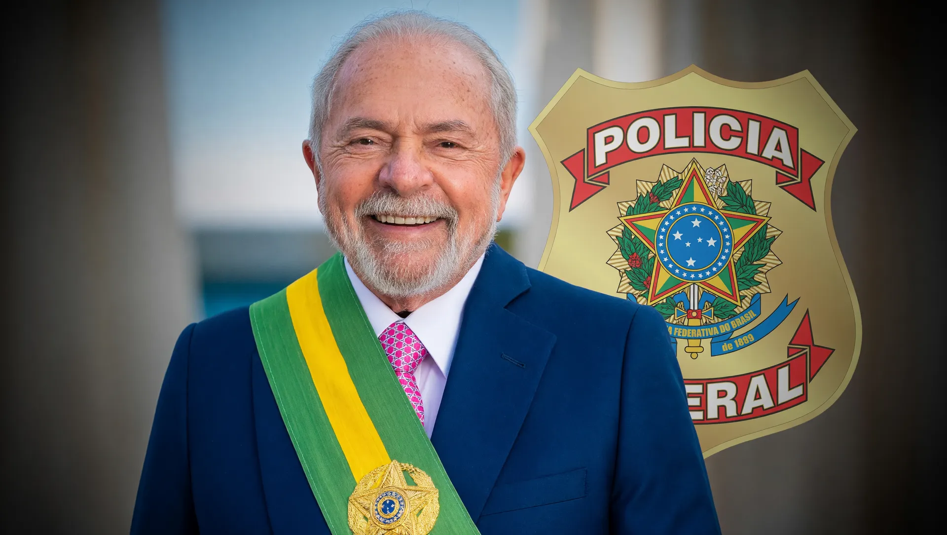 Lula em retrato oficial frente a símbolos da Polícia Federal em debate sobre delegados fingindo trabalhar