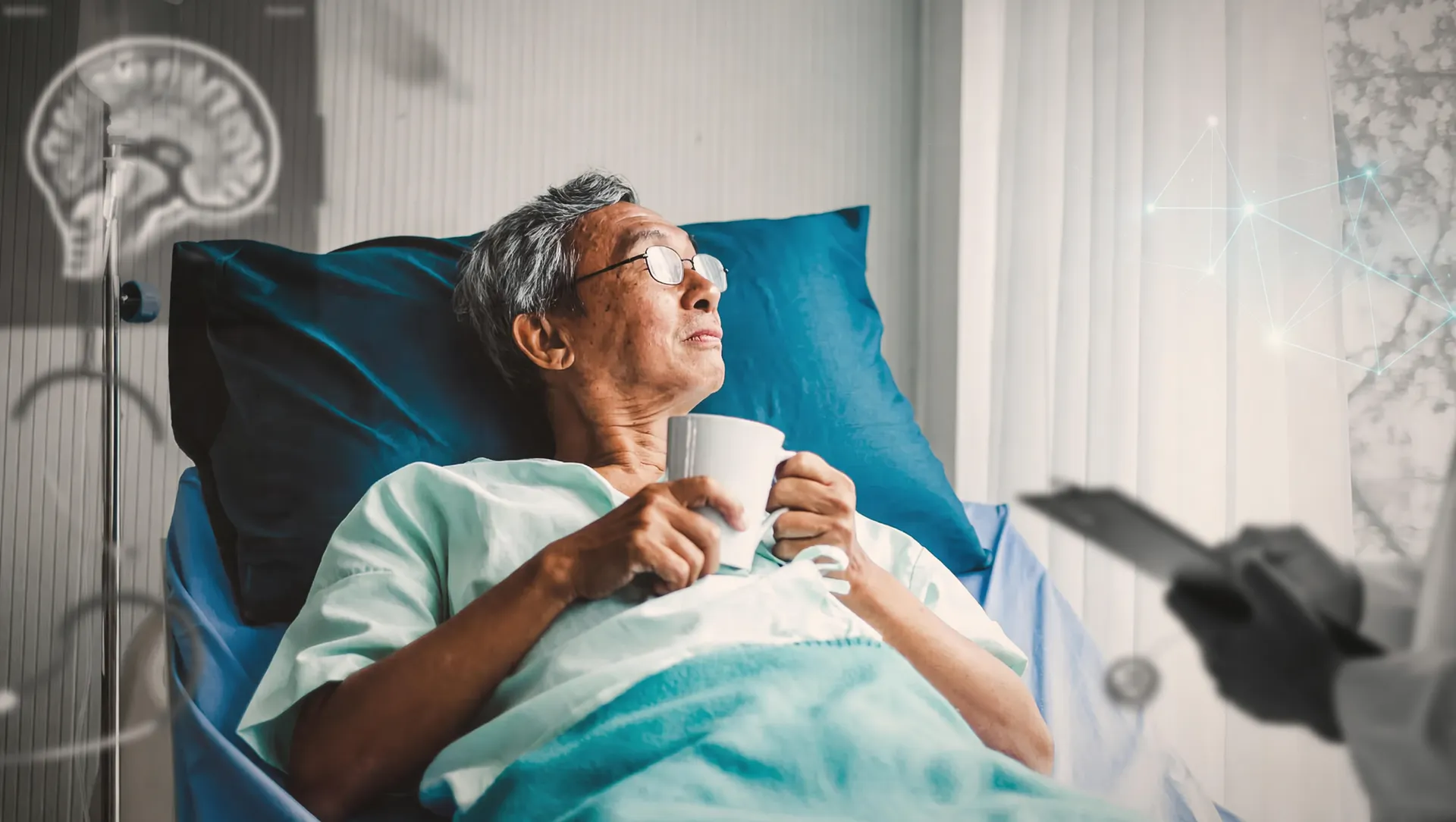 Detecção precoce de Alzheimer e Parkinson: paciente idoso em avaliação médica especializada com cuidado humanizado