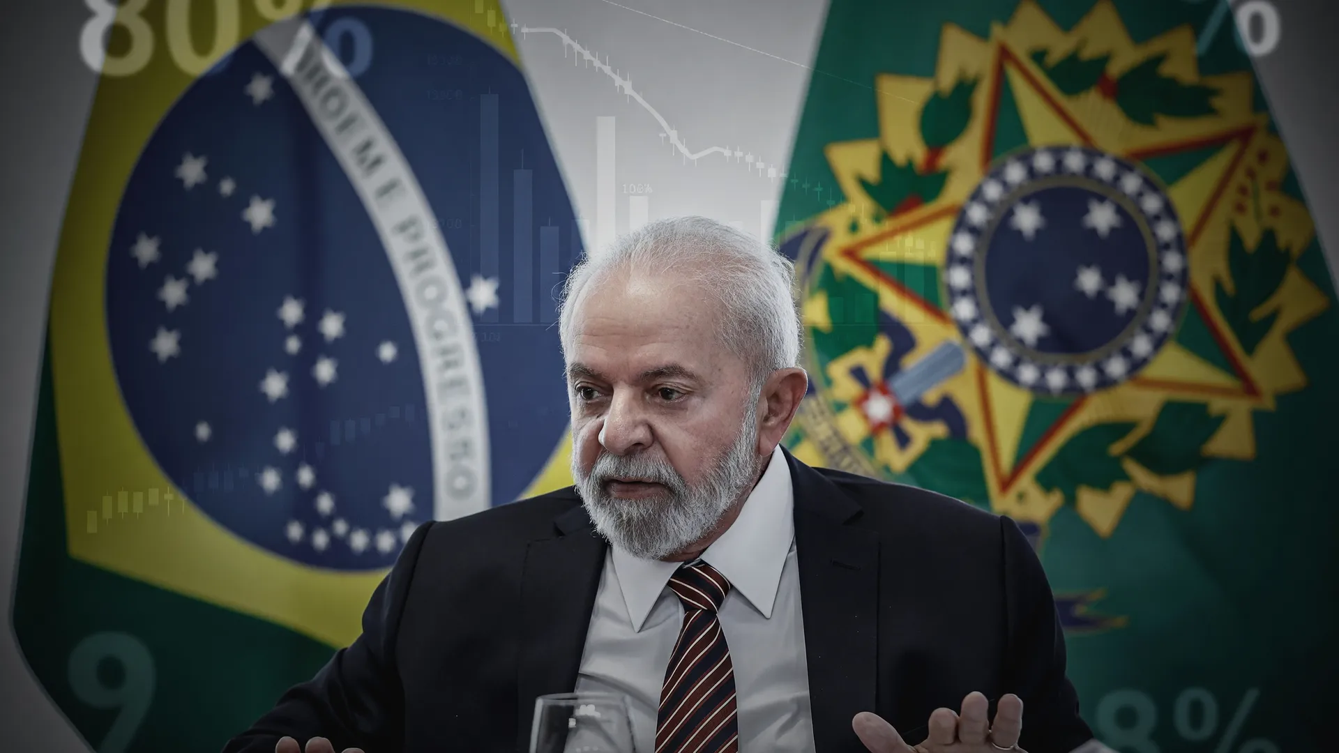 Retrato do presidente Lula simbolizando a crise fiscal com dívida pública em 80% do PIB