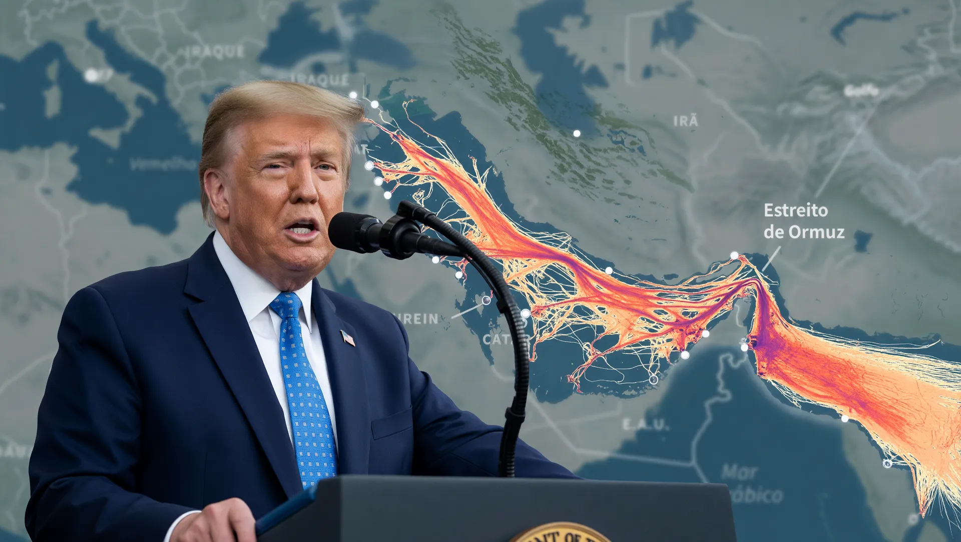 Trump ameaça Irã com Estreito de Ormuz ao fundo: dólar hoje tensão Oriente Médio
