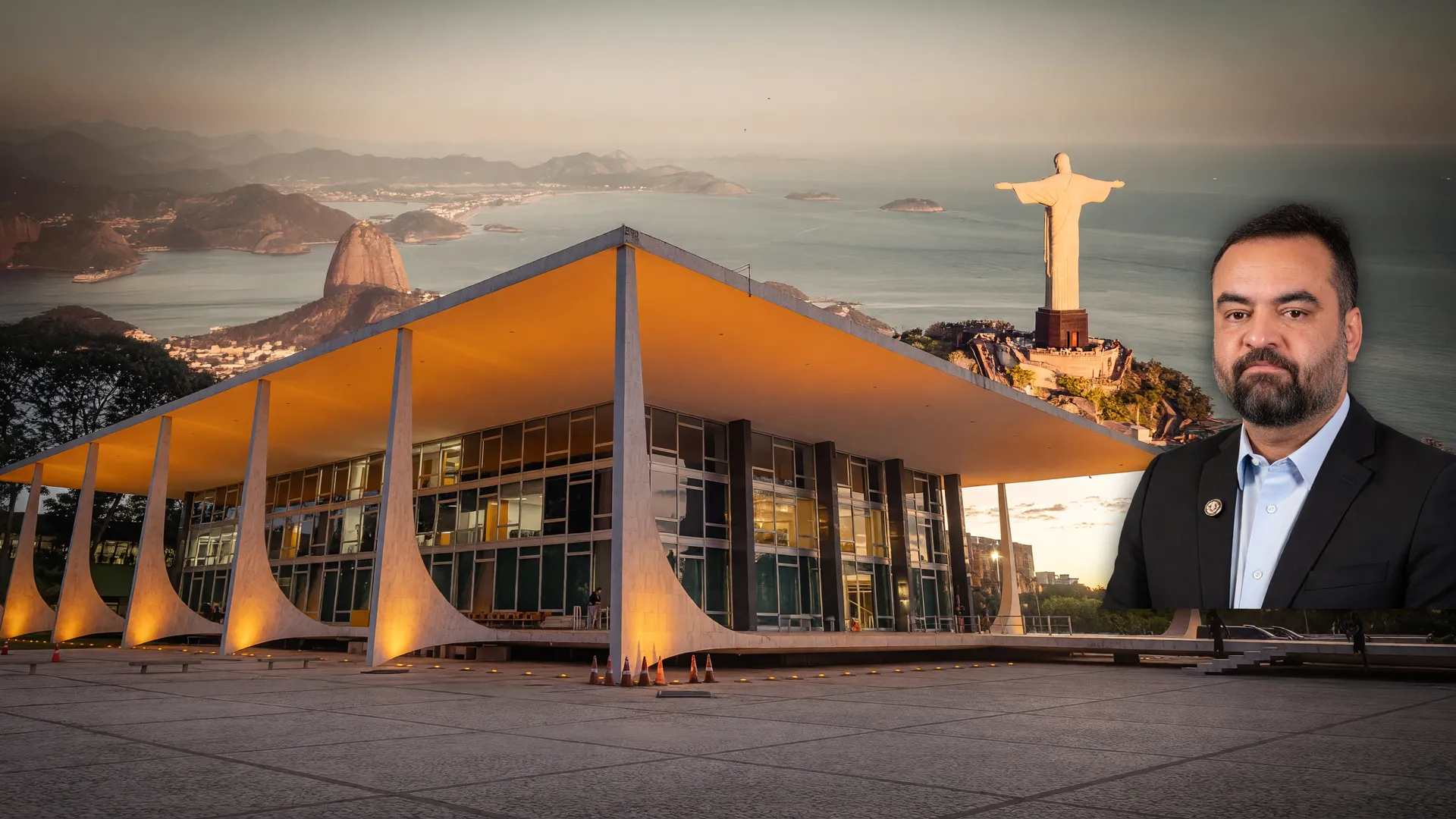 Fachada do STF em colagem editorial sobre eleição direta para governador Rio de Janeiro