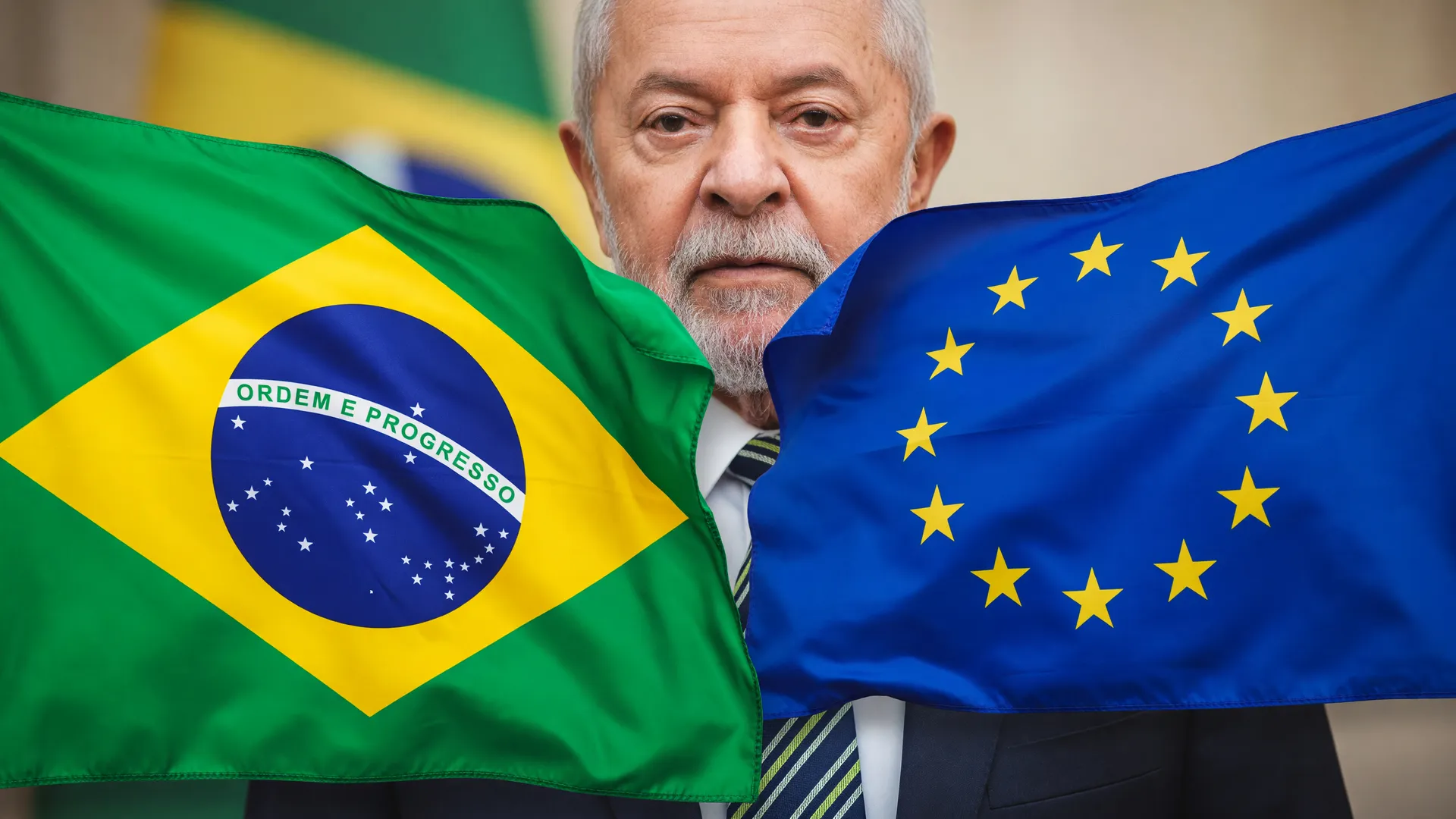 Bandeiras do Brasil e União Europeia representando a emissão de títulos brasileiros na Europa