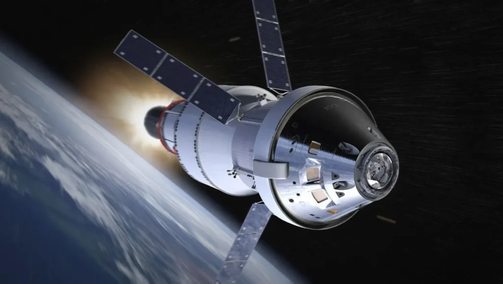 Nave Orion da Artemis II em órbita marcando o início da exploração comercial da Lua