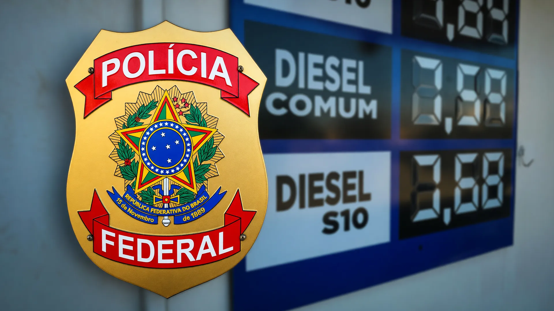 Operação de fiscalização gás de cozinha preços abusivos: distintivo da Polícia Federal destacado