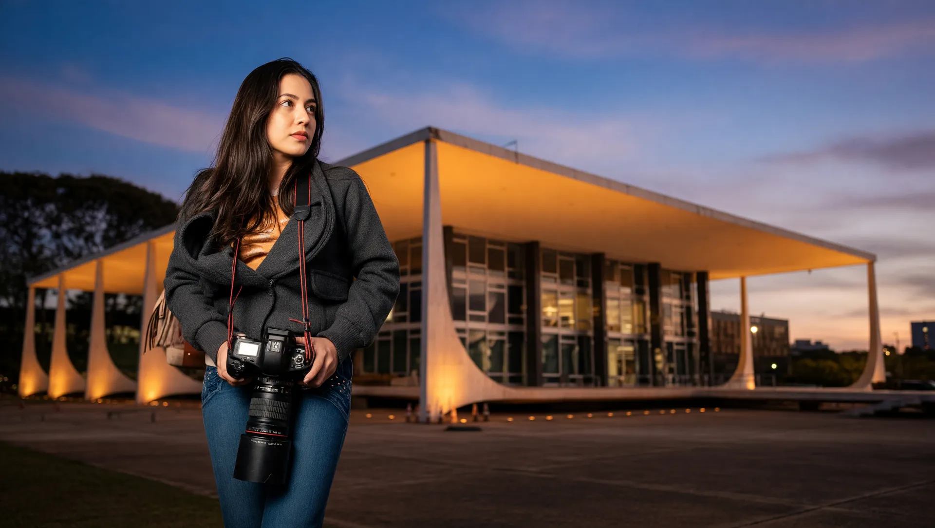 Fotógrafo com câmera e STF: retrato da justiça para fotógrafo cegado por bala de borracha em protesto