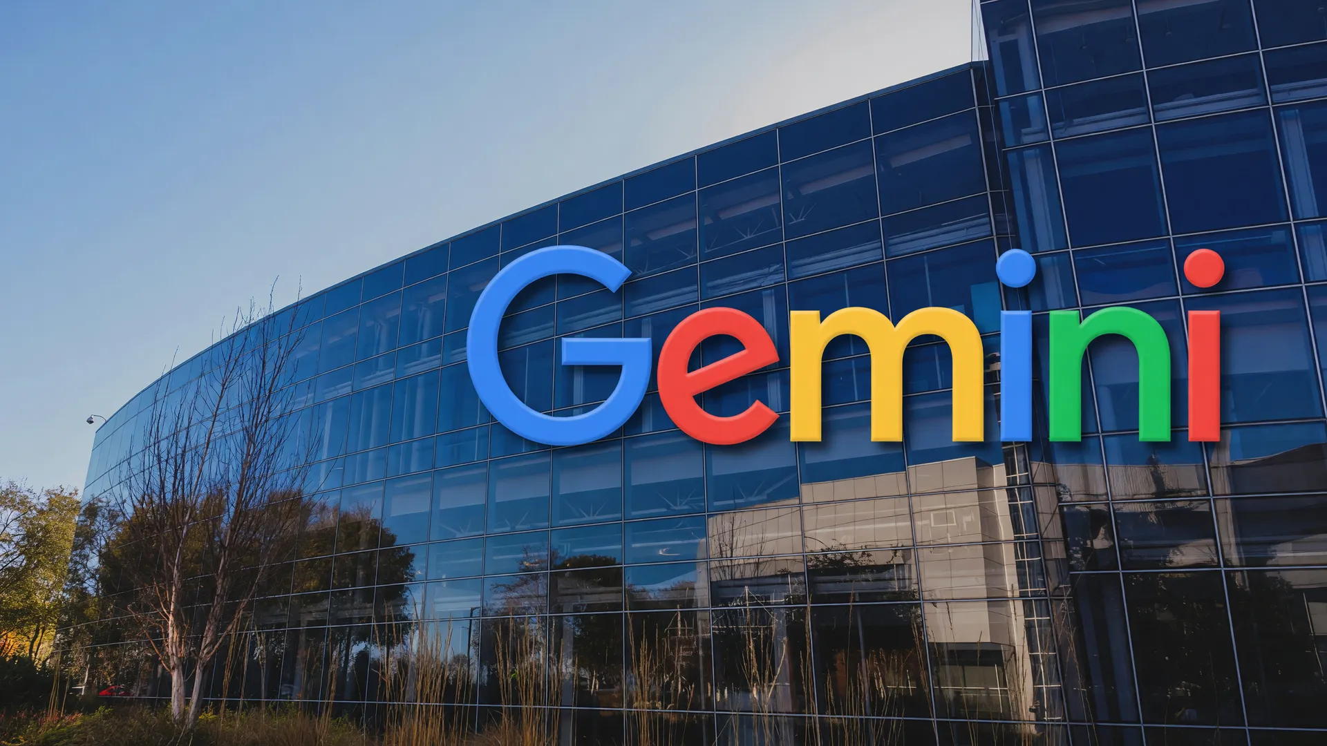Logo Gemini 3D e edifício corporativo Google, símbolo de Gemini proteção saúde mental e crise