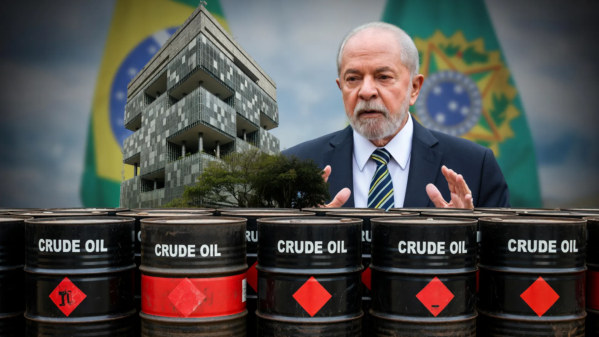 Barris de petróleo, sede Petrobras e presidente Lula em caso de MP fraudulenta que isenta imposto de exportação