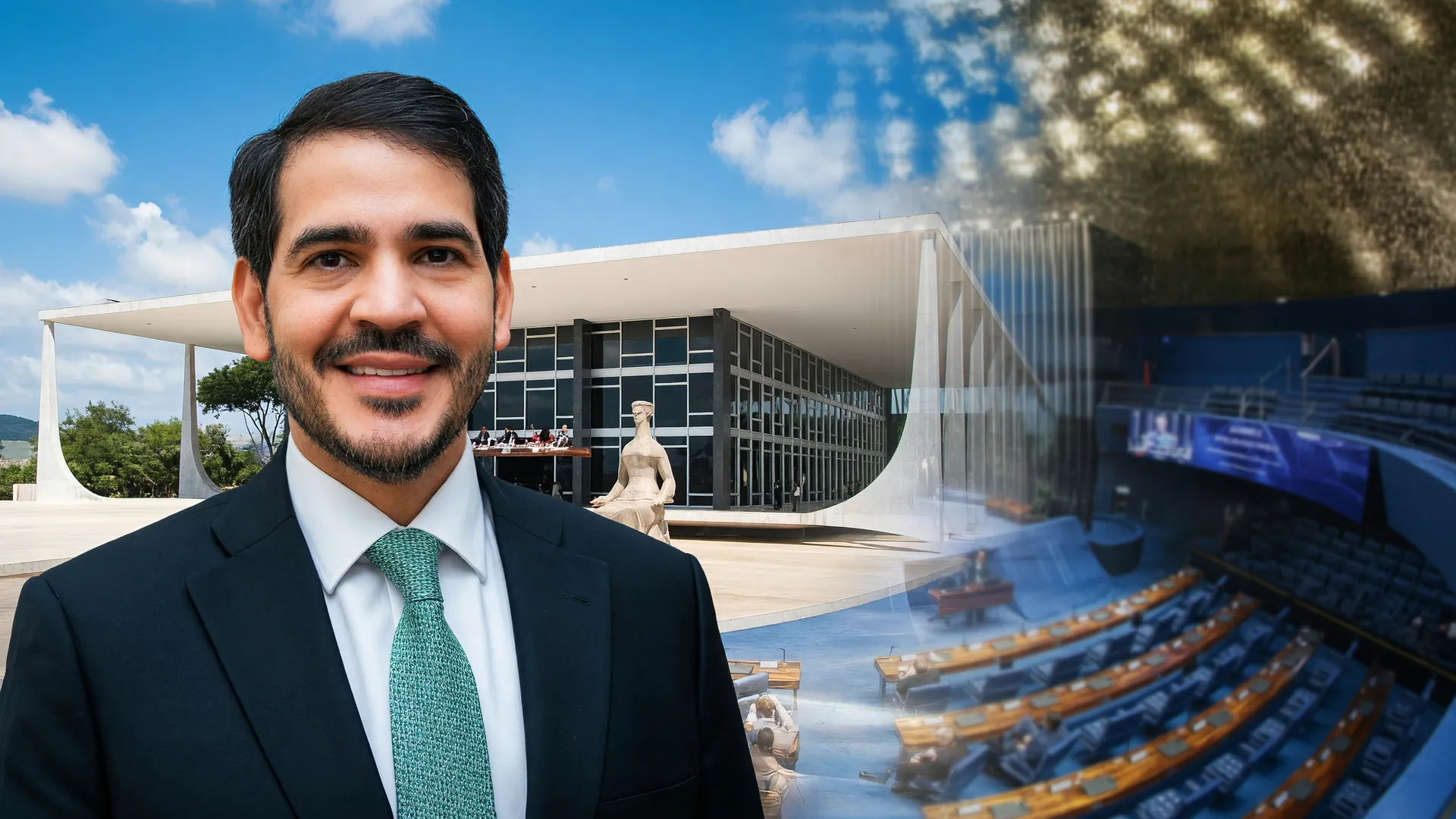 Composição editorial com Jorge Messias, STF e Senado Federal para indicação ao Supremo e sabatina