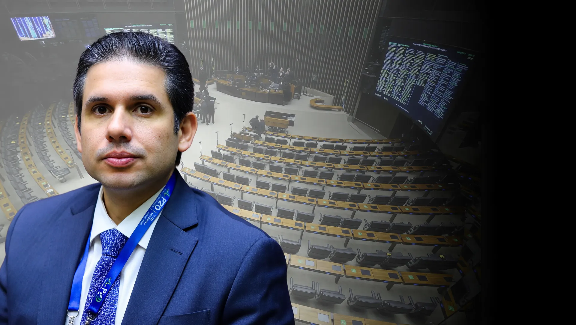 Retrato institucional do presidente da Câmara com fundo do plenário para manifesto CNI contra escala 6x1