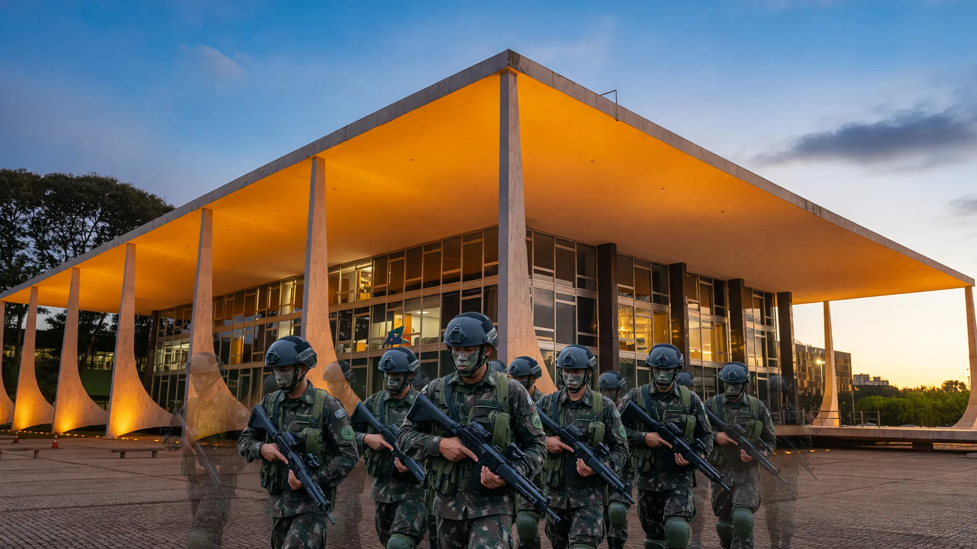 STF ao entardecer com militares presos do Exército condenados por trama golpista