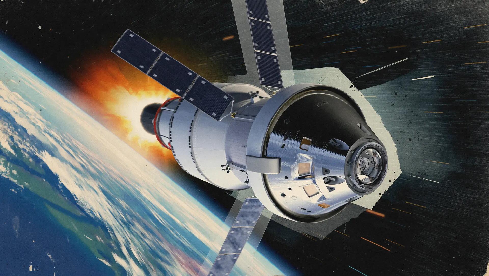 Nave Orion da missão Artemis 2 reentrada Terra em órbita acima do planeta