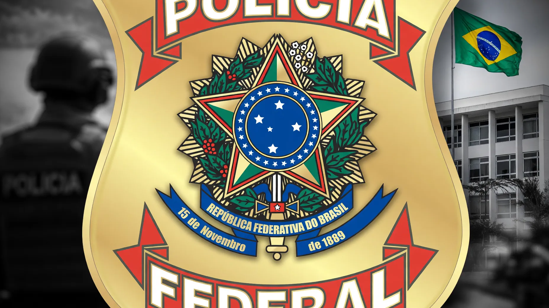 Emblema oficial da Polícia Federal em operação policial contra exploração sexual infantil com alcance internacional