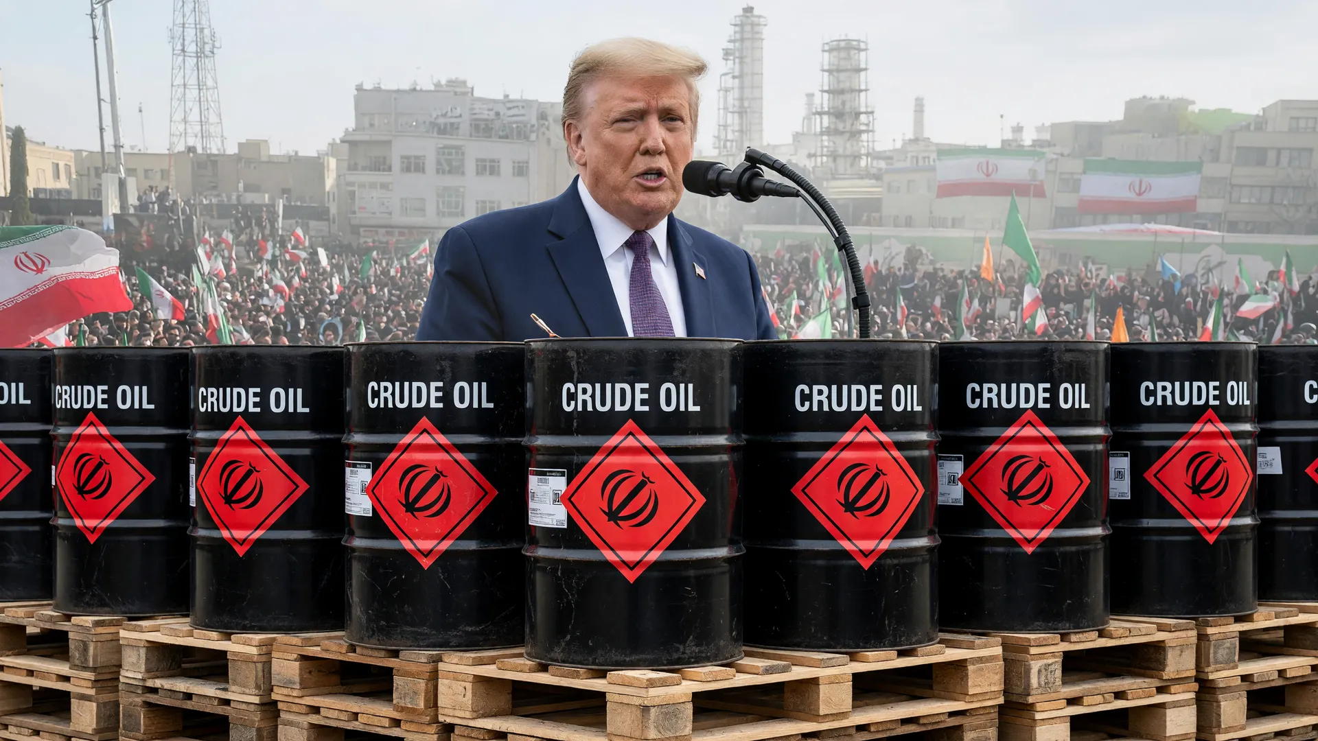 Barris de petróleo e Trump em contexto da crise do Irã - petróleo sobe 7%