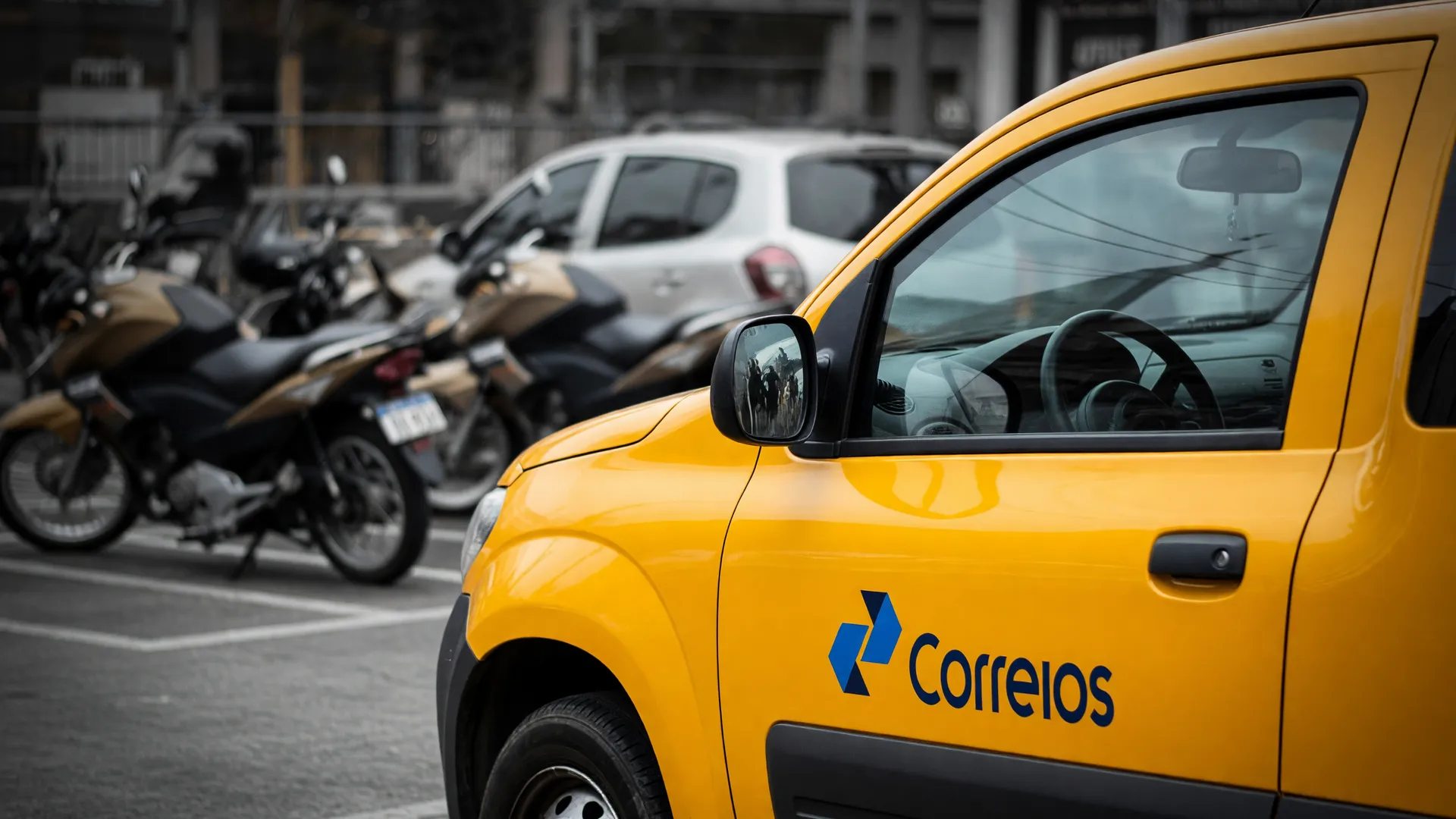 Veículo de entrega Correios representando auditoria externa de precatórios e crise financeira estatal.