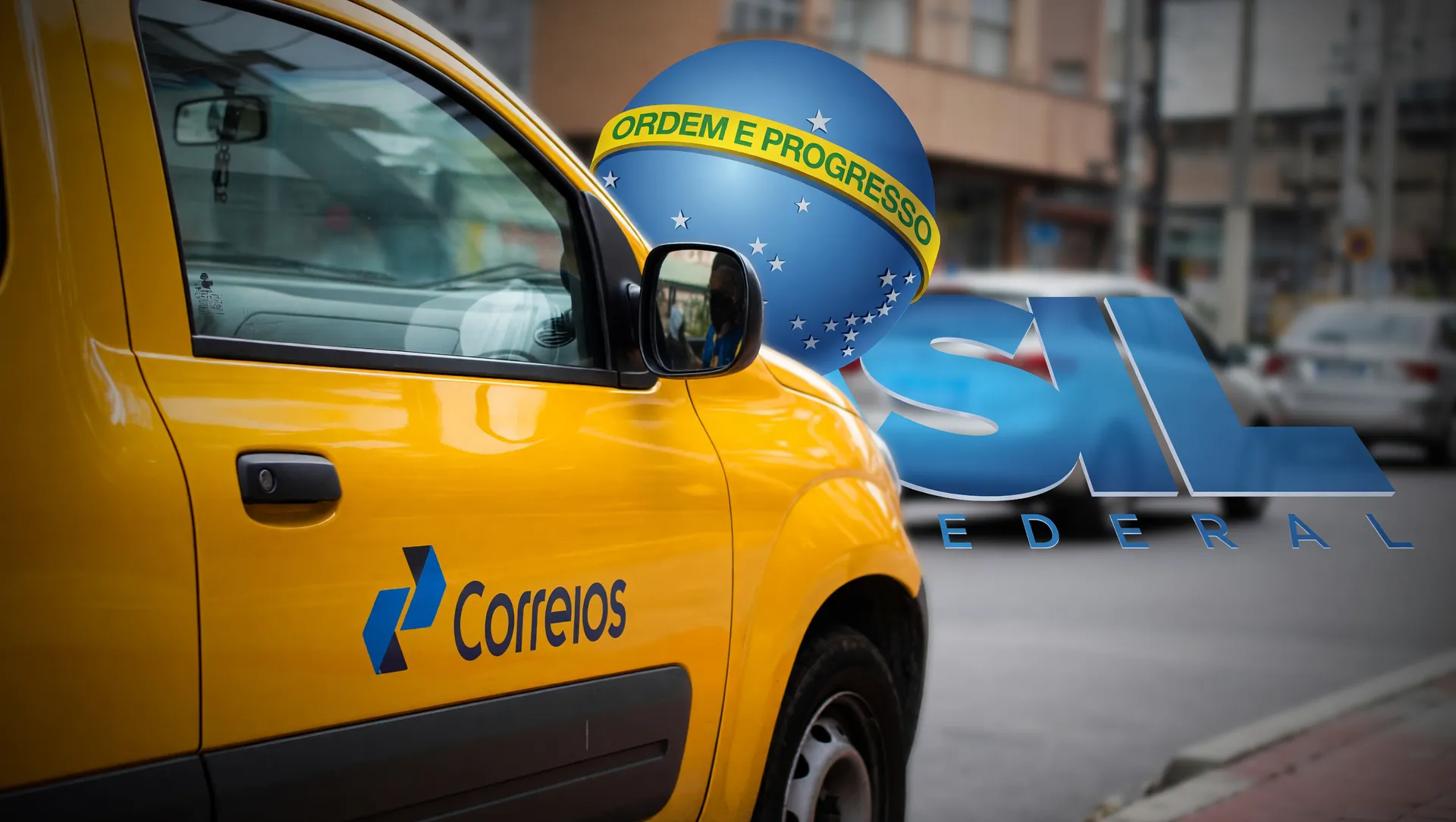 Veículo Correios em crise: prejuízo Correios primeiro trimestre 2026 com logo Governo Federal