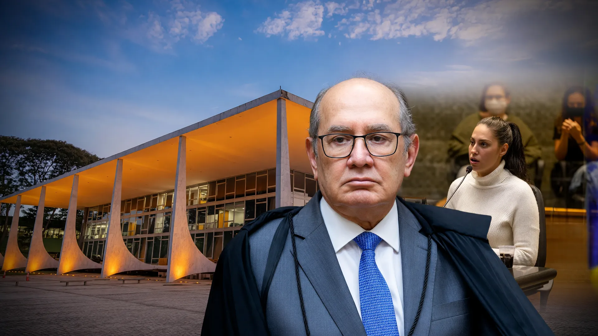 Ministro Gilmar Mendes com STF ao fundo simbolizando prisão preventiva Monique Medeiros e decisão judicial