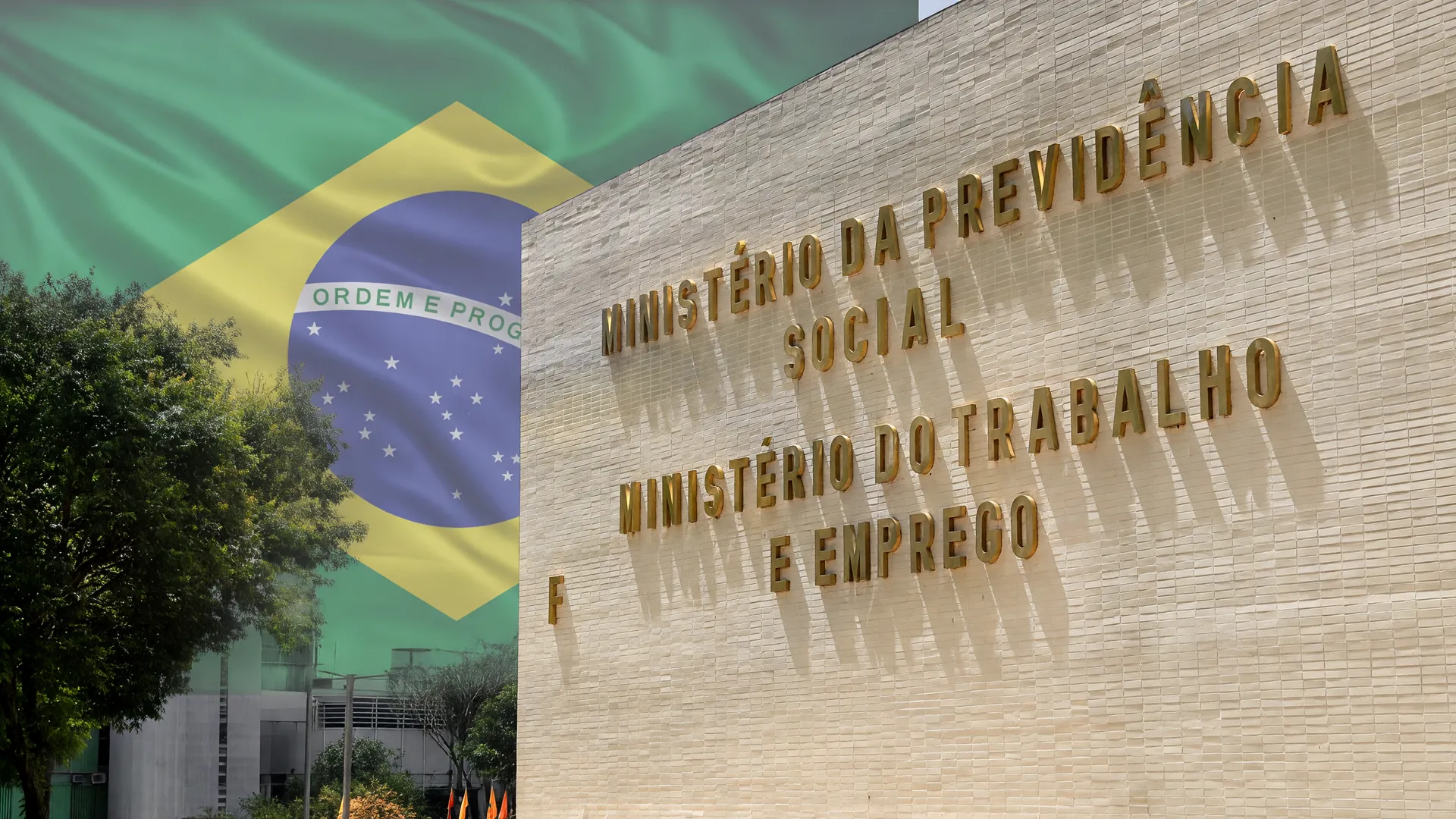Ministério do Trabalho com elementos da bandeira do Brasil representando a queda emprego doméstico formal