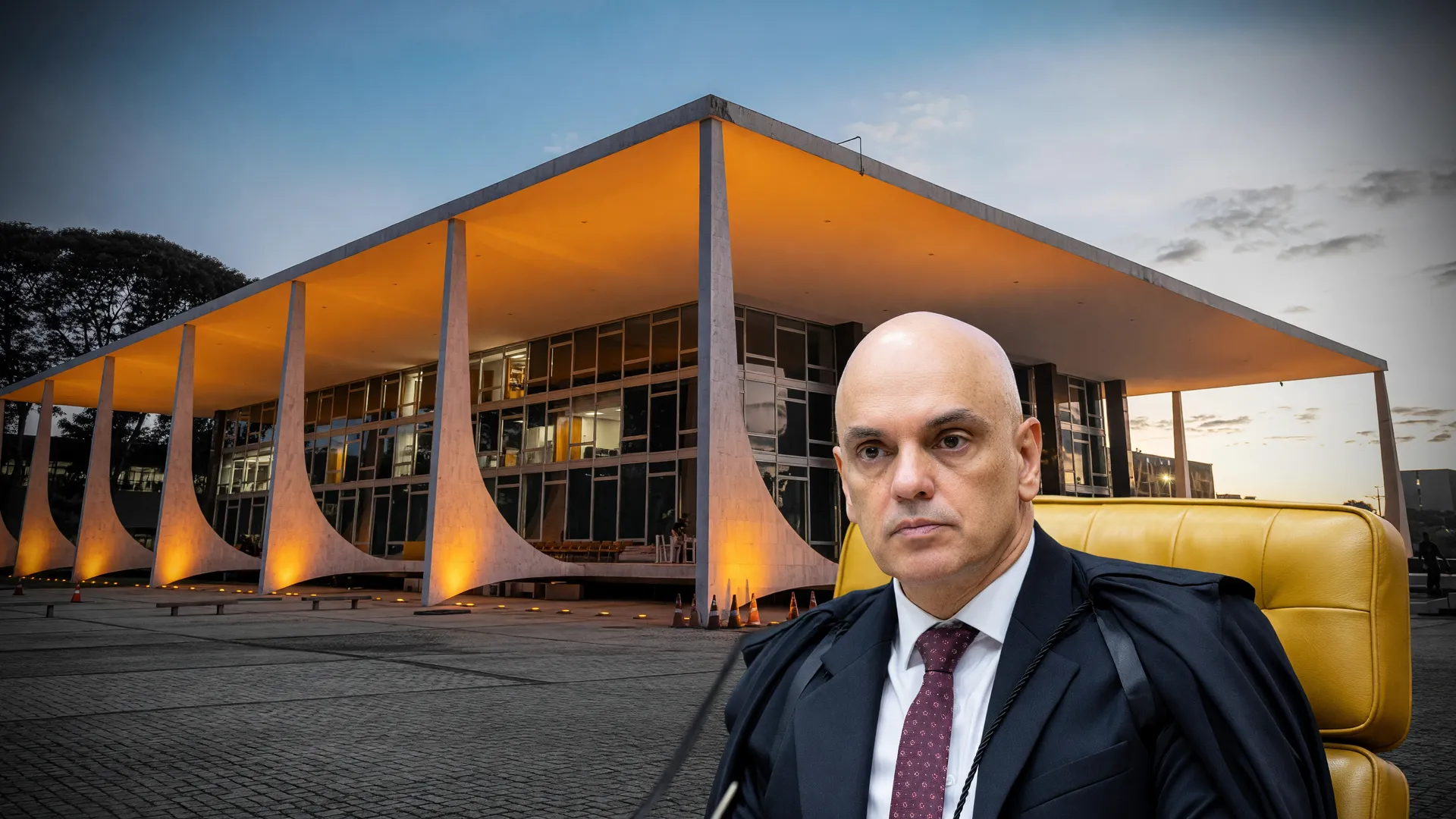 Fachada do STF e magistrado em luz dramática: recurso de extradição Zambelli Itália em processo judicial