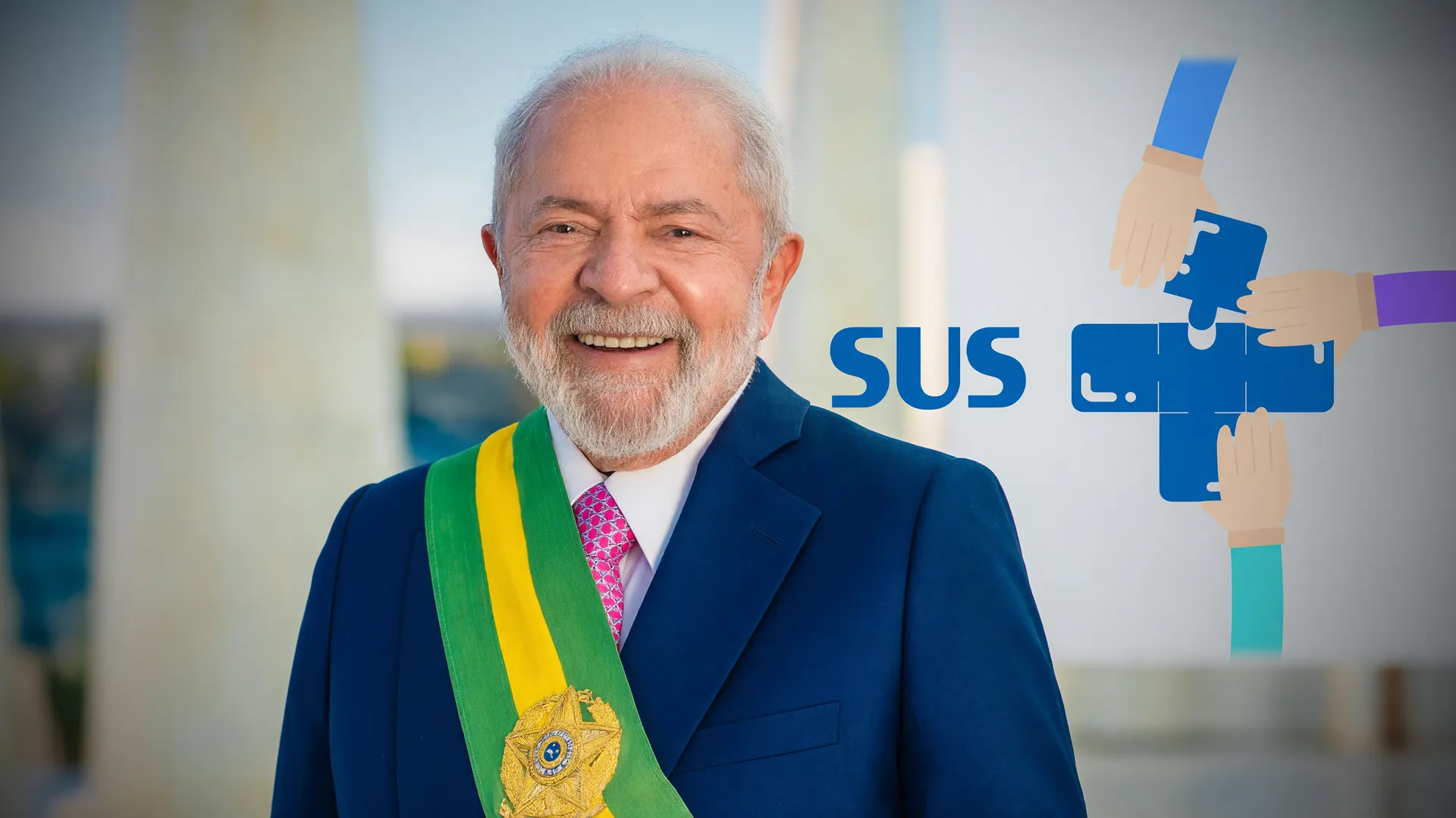 Lula em retrato oficial ao lado de símbolo do SUS, representando a regulamentação da profissão de doula no Brasil