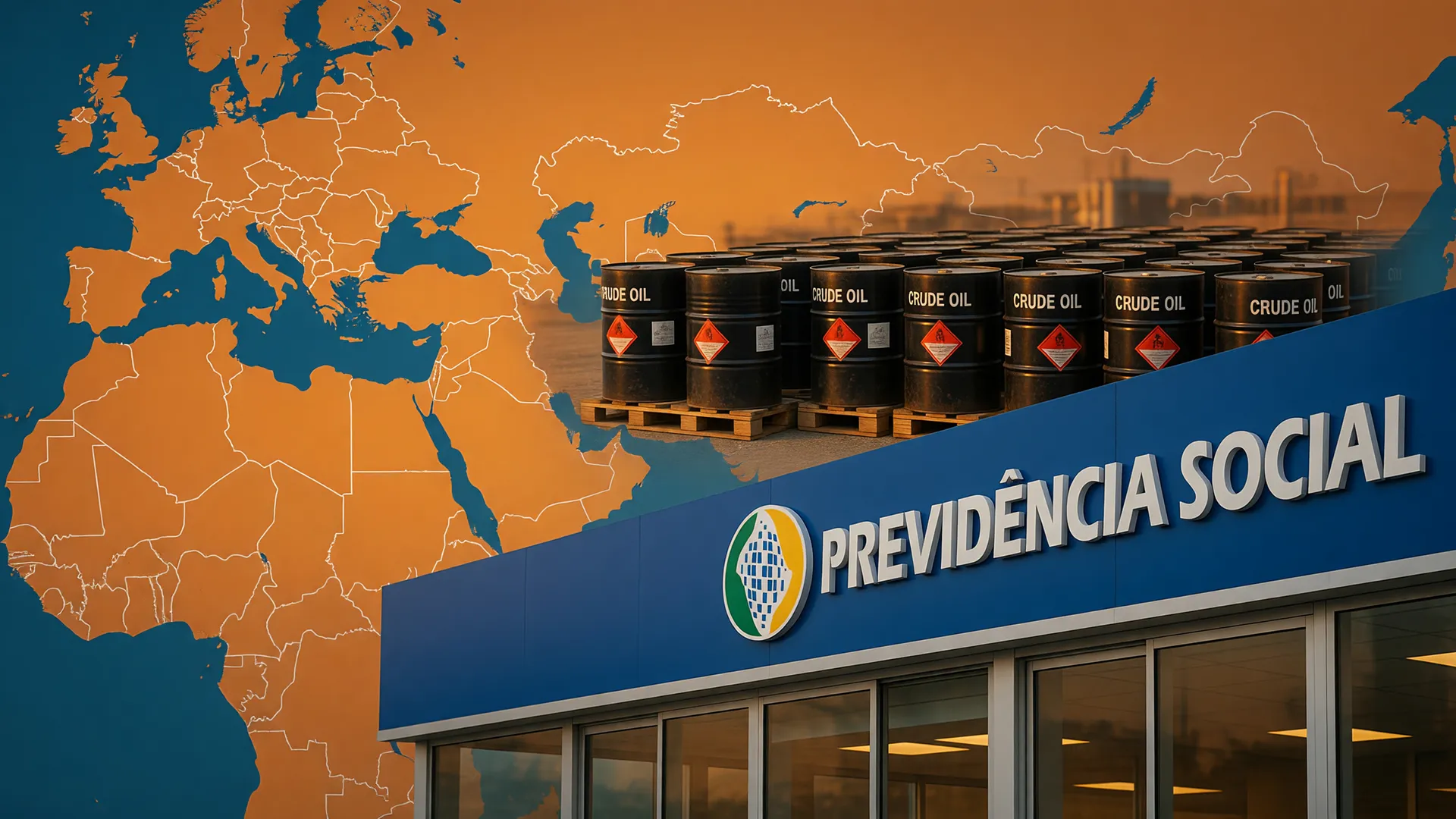 Mapa Oriente Médio, barris petróleo e INSS: guerra afeta salário mínimo 2027