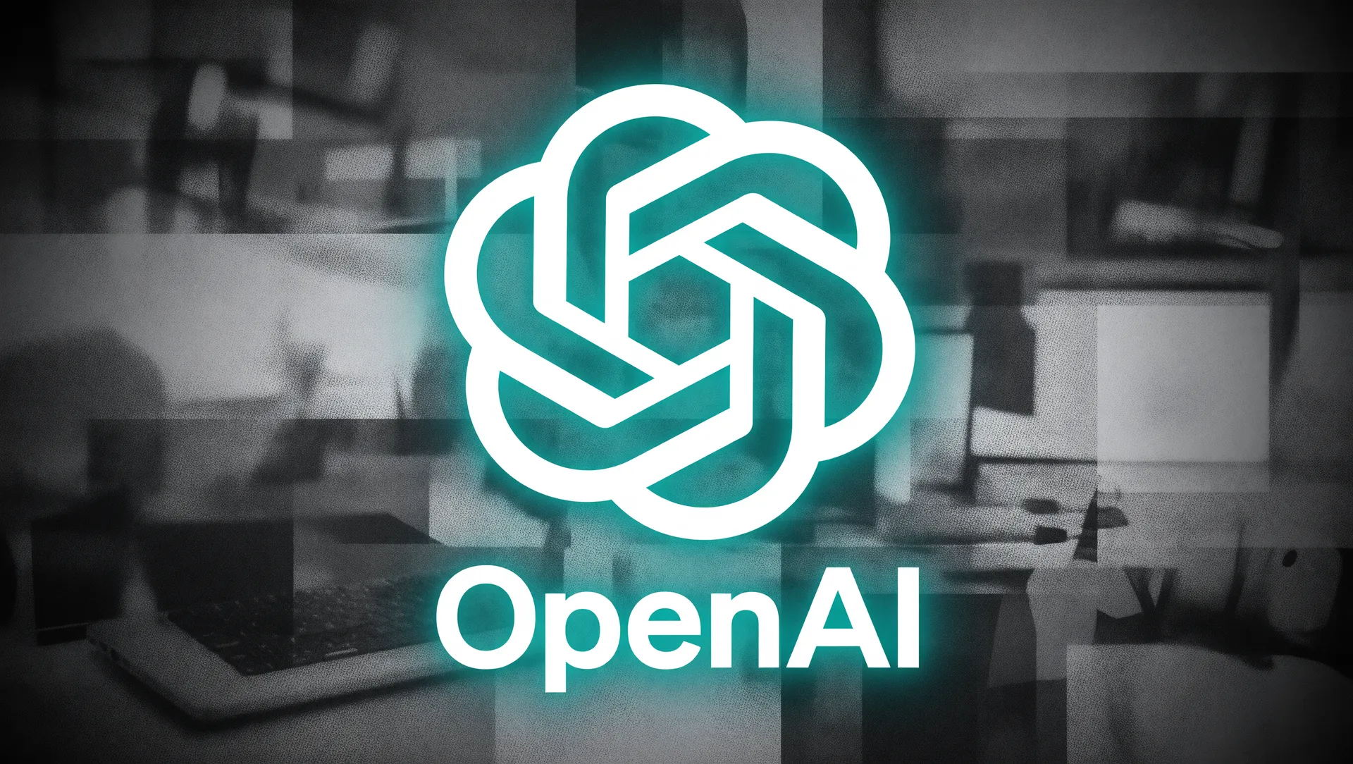 Logotipo OpenAI brilhante em fundo teal escuro, simbolizando semana de 4 dias e inteligência artificial no trabalho