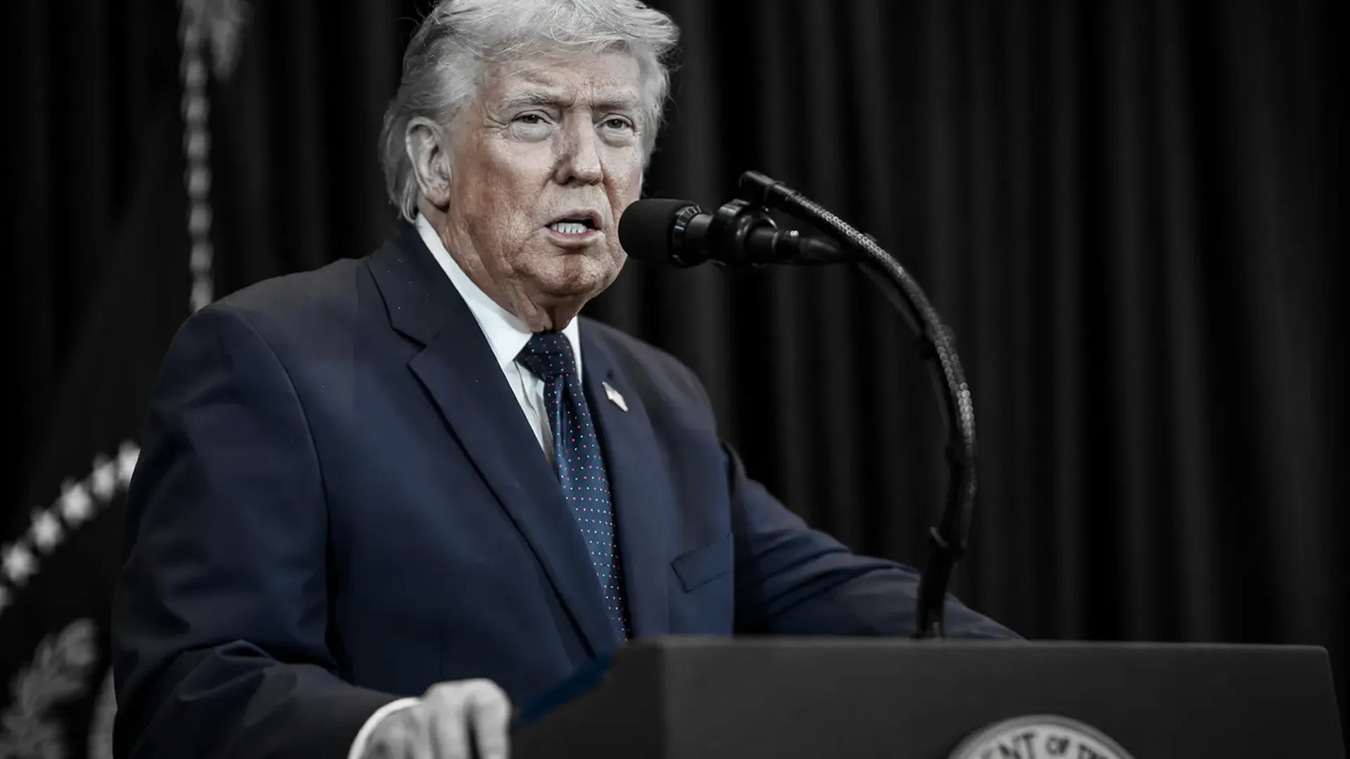 Retrato de Donald Trump em composição editorial sobre tarifas Trump em aço e alumínio